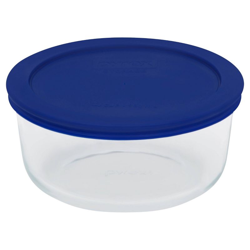 Pyrex 4 Cup Glass Round Storage Container Blue