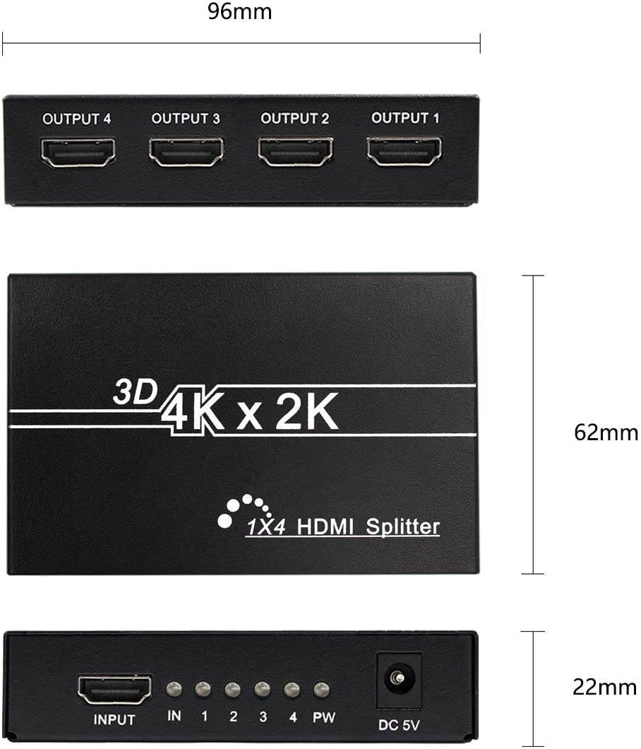 Wiistar HDMI Splitter Video Converter 1x4 Full HD 1080P 4Kx2K@30Hz 1 Input 4 Output V1.4 for Xbox PS3 PS4 Fire Stick Roku Blu-Ray Player HDTV
