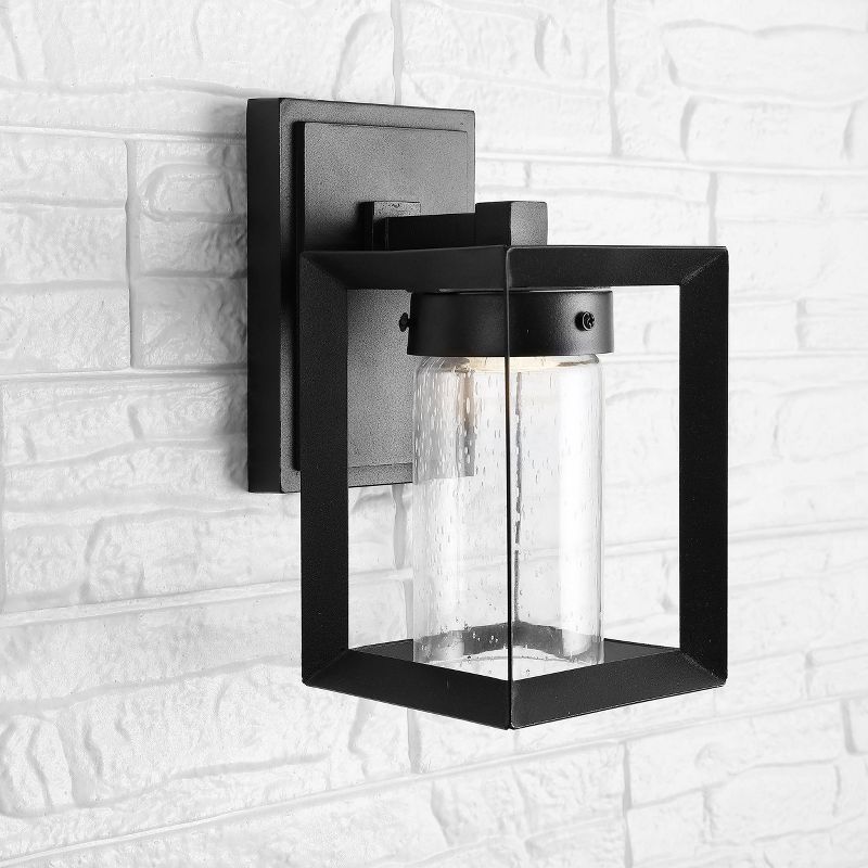6.75" LED Glass/Metal Outdoor Cube Bubble Sconce Black - Jonathan Y