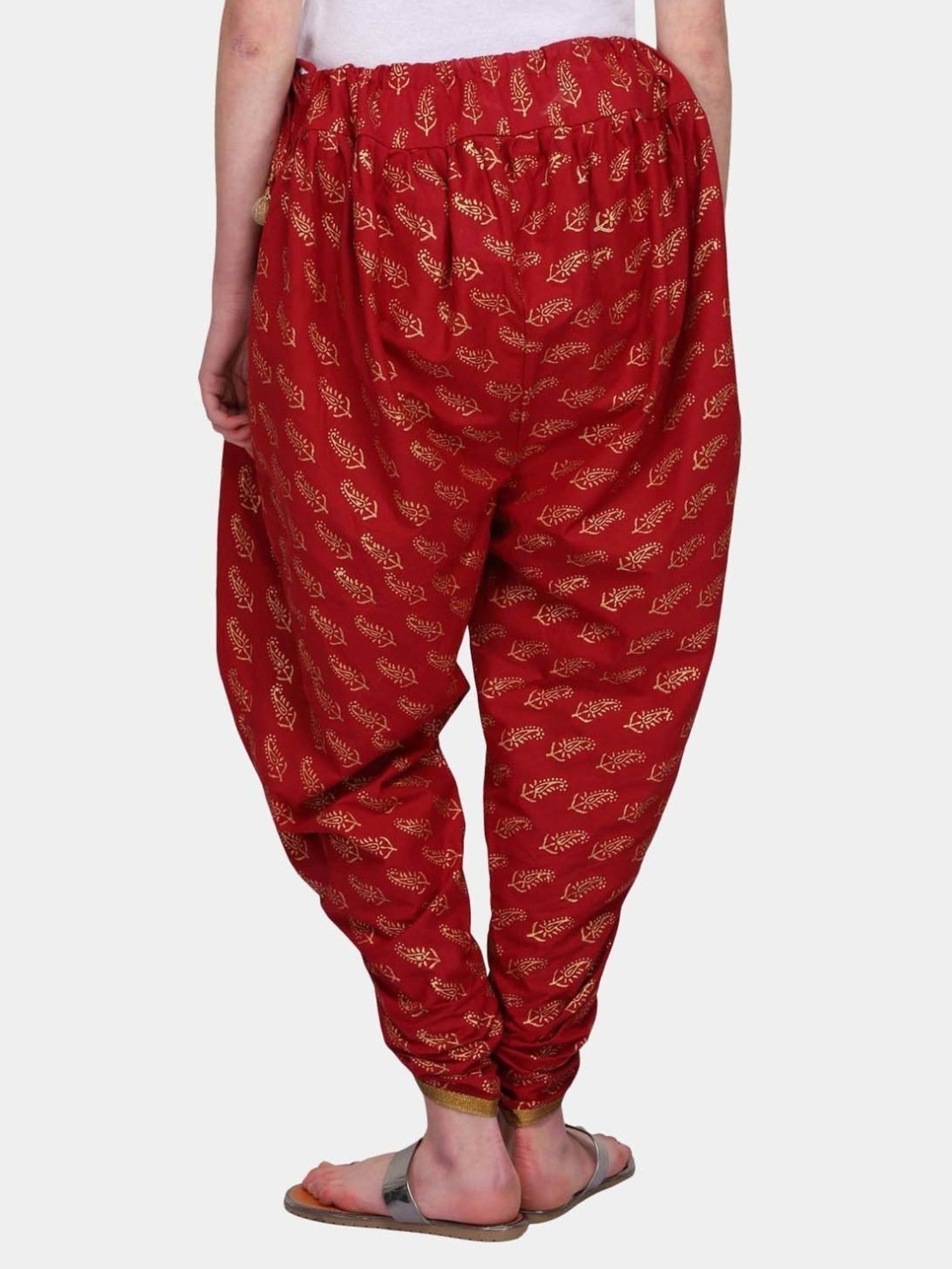 Kaanchie Nanggia Red Cotton Printed Dhoti Pants