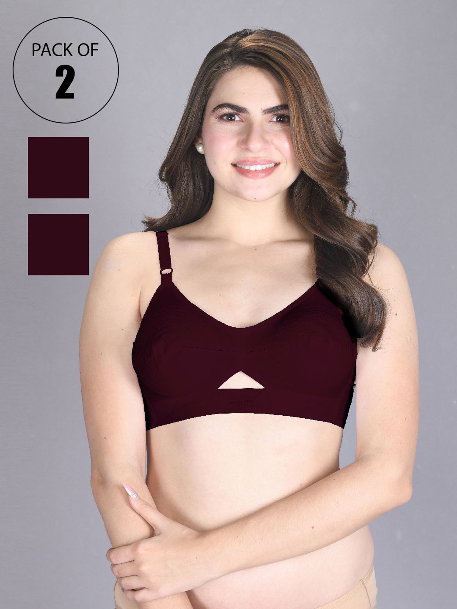 Lux Venus Maroon Full Coverage Non-Wired Everyday Bra With Adjustable Strap - Pack of 2