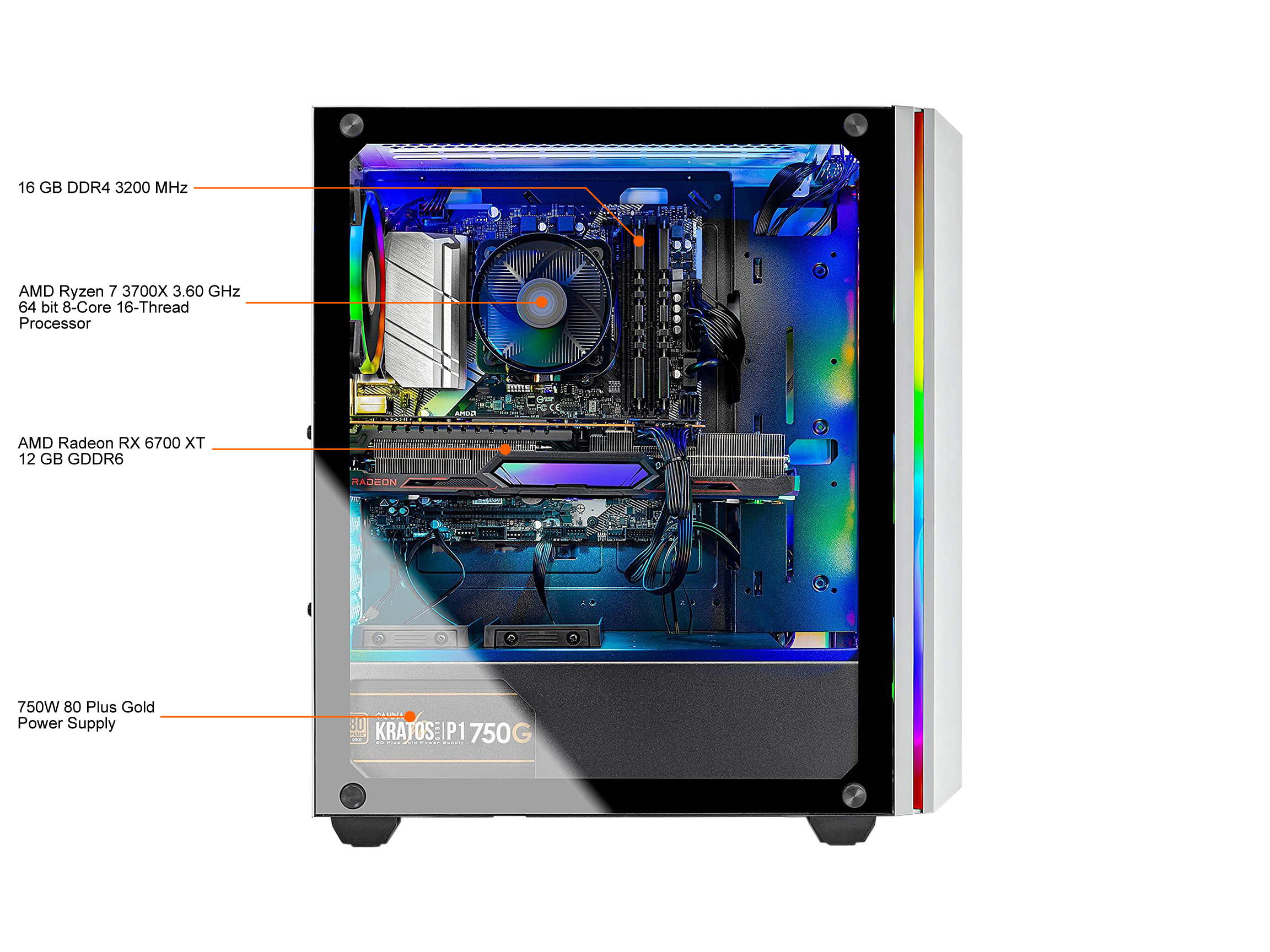 Skytech Chronos - AMD Ryzen 7 3700X - Radeon RX 6700 XT - 16GB DDR4 3200 - 1TB SSD - B550M MB - 750W Gold PSU -  ARGB Fans - AC WiFi - Windows 10 Home - Gaming Desktop