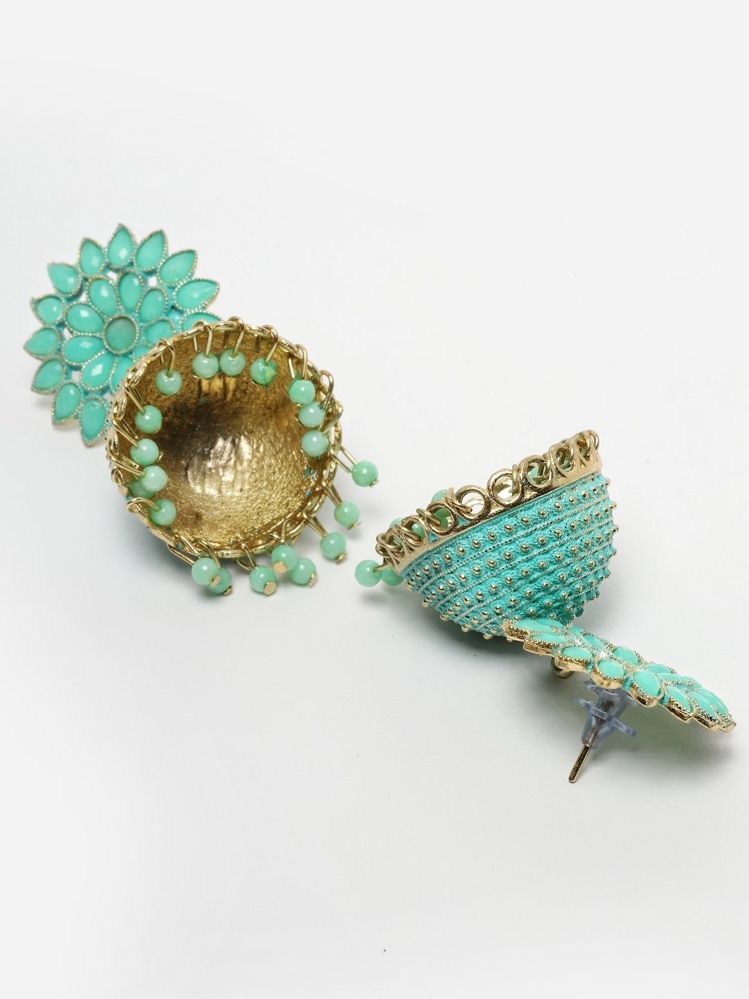 Moedbuille Handcrafted Meenakari Work Crystal Studded Floral Oxidized Gold-Plated Jhumki Earrings