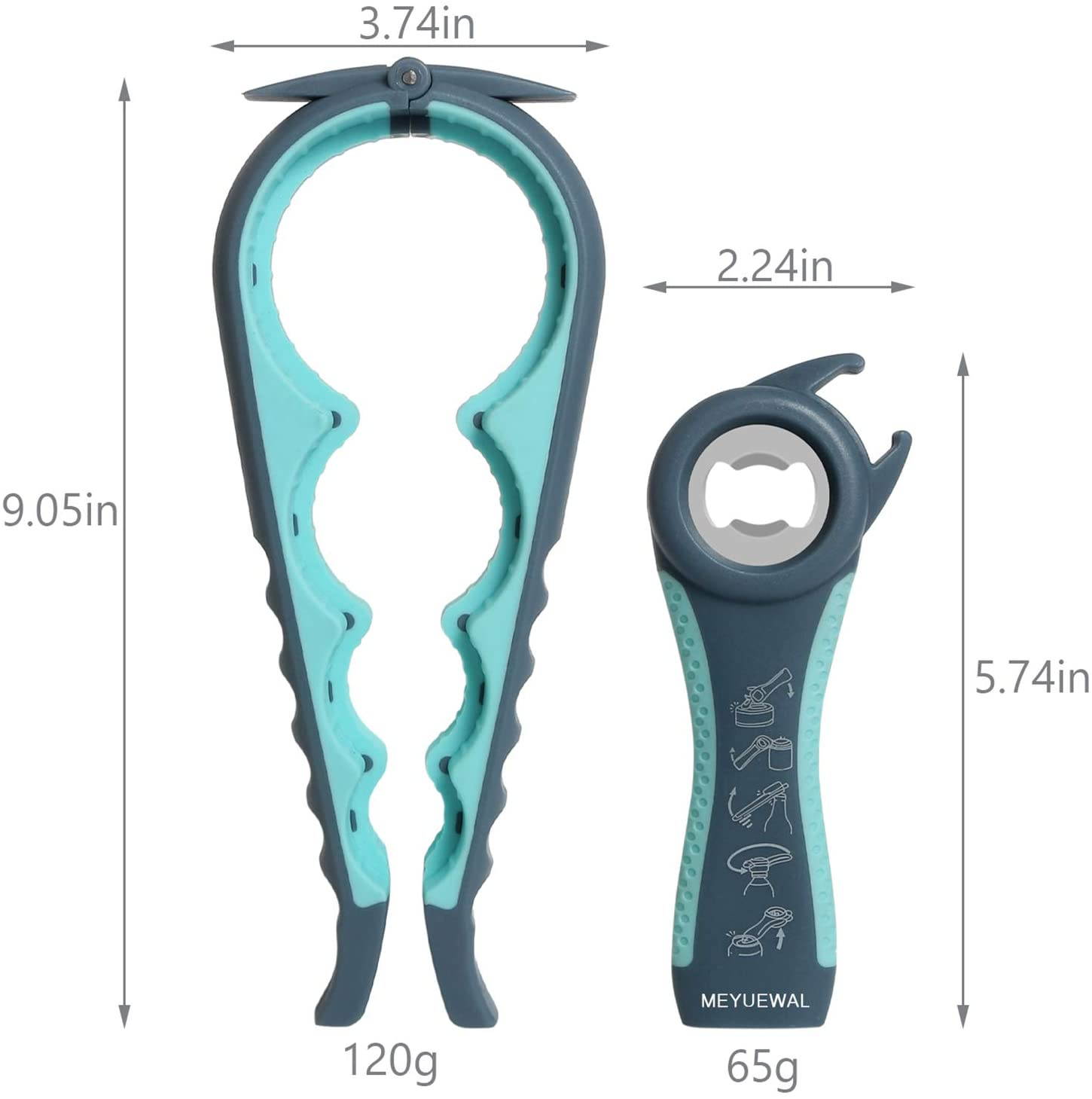 Jar Opener, 5 in 1 Multi Function Can Opener Bottle Opener Kit with Silicone Handle Easy to Use for Children, Elderly and Arthritis Sufferers (New blue)