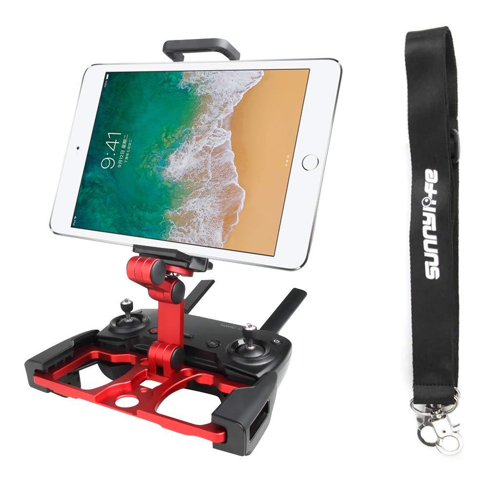 Anbee Foldable Aluminum Tablet Stand Smart Phone Holder Bracket with Lanyard Compatible with DJI Mavic 2 / Mavic Pro Platinum/Mavic Air/Spark Drone Remote Controller, Red
