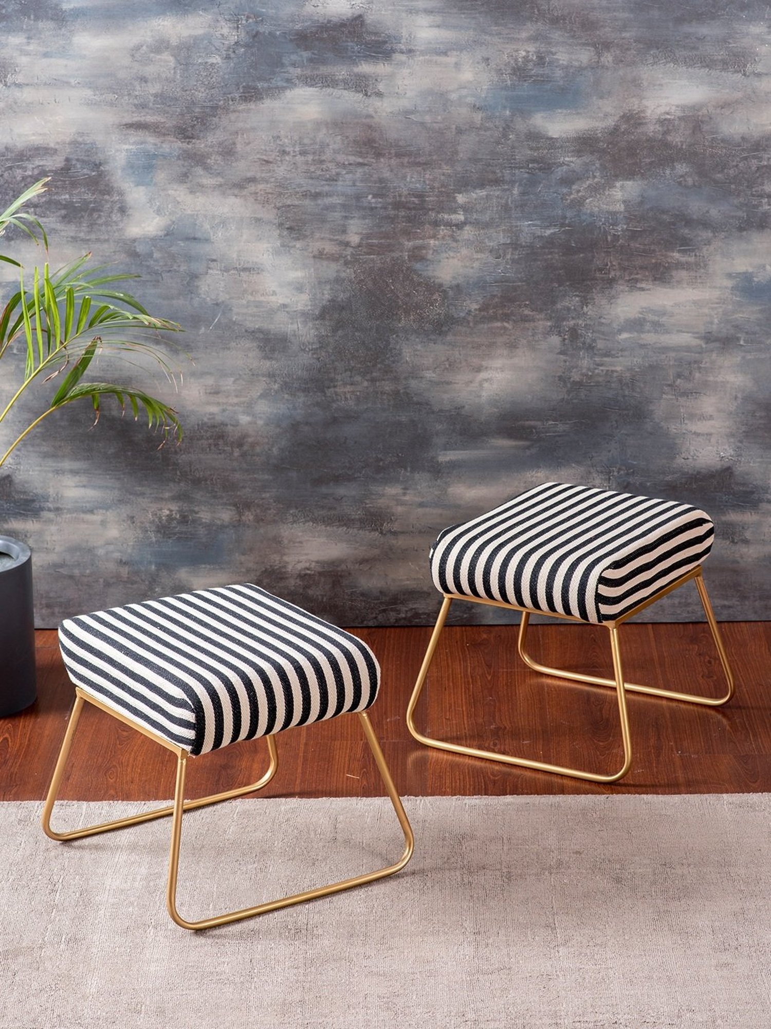 Chumbak French Sahara Solid Mustard Yellow Wood Ottoman