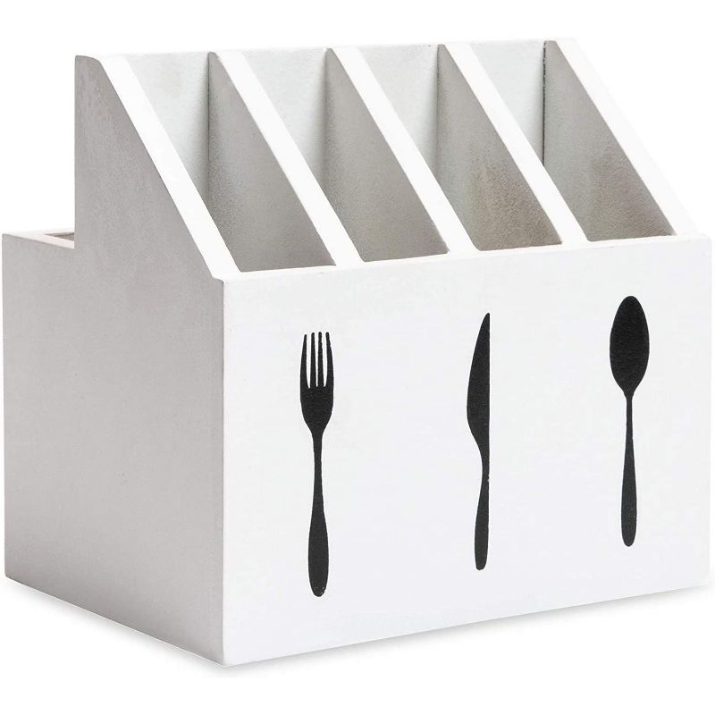 Farmlyn Creek Wooden Utensil Caddy (7 x 5.5 x 6.6 In, White)