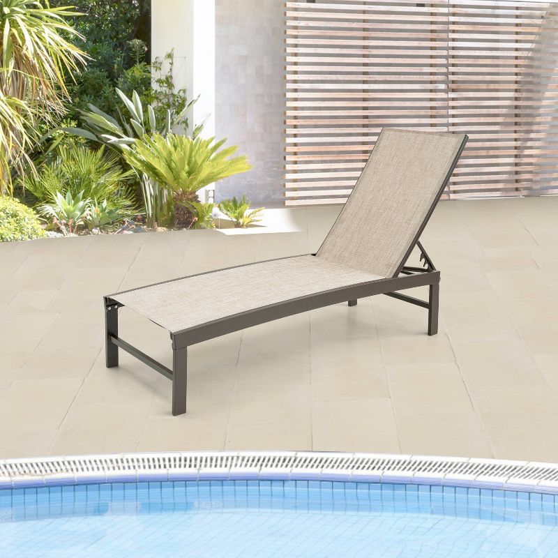 Outdoor All-Weather Aluminum Adjustable Chaise Lounge Chair - Beige - Crestlive Products