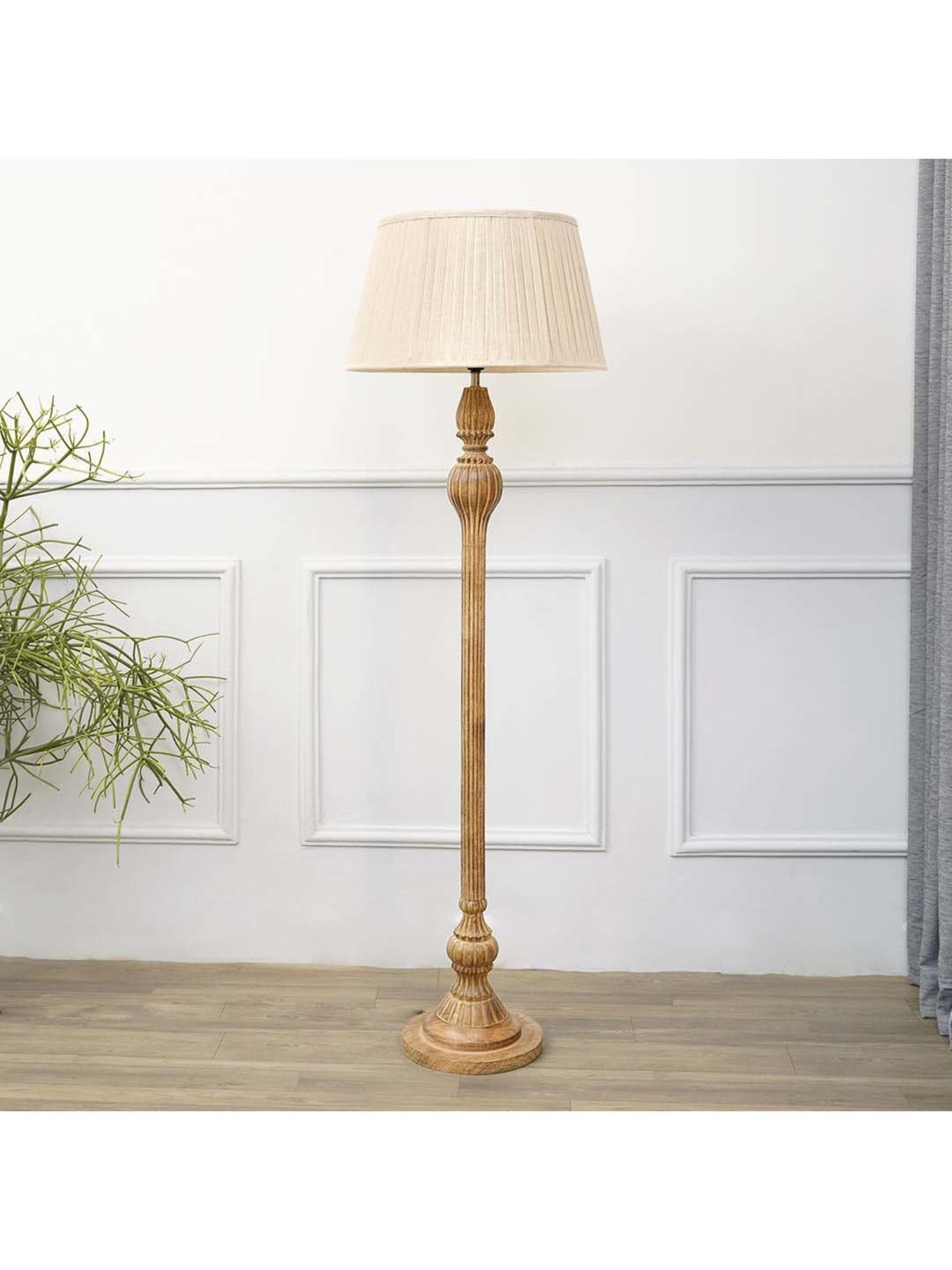 Kapoor E Illuminations Sober Brown Wood Single Light Floor Lamp