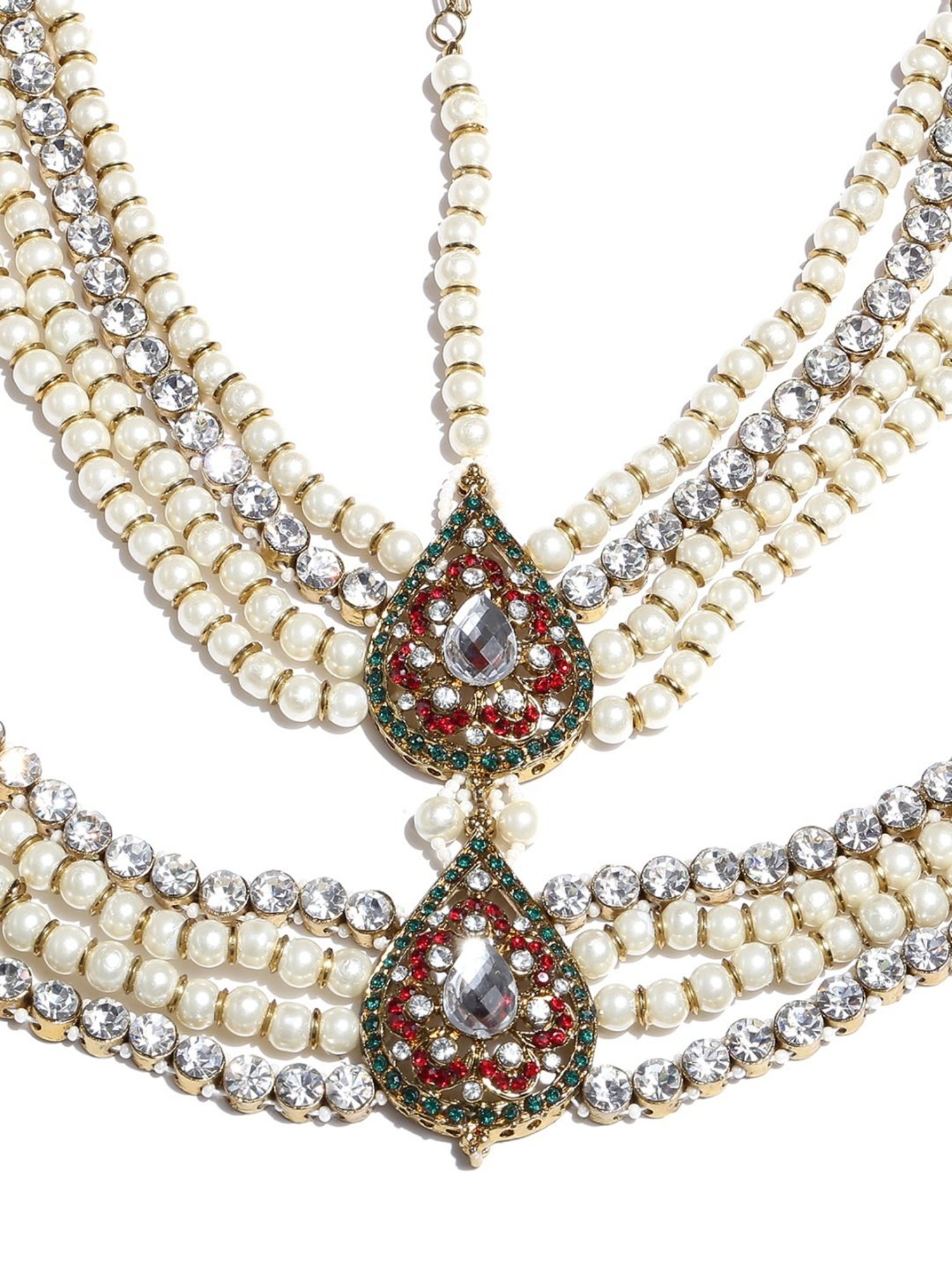 Zaveri Pearls Antique Gold Tone Multi Strand Bridal Pearls Matha Patti-ZPFK2914
