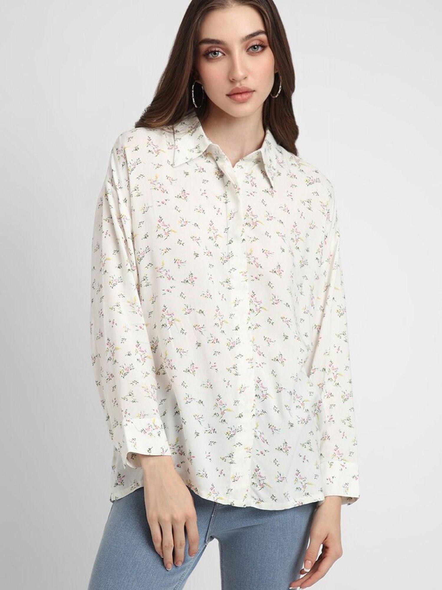 Forever 21 White Floral Print Shirt