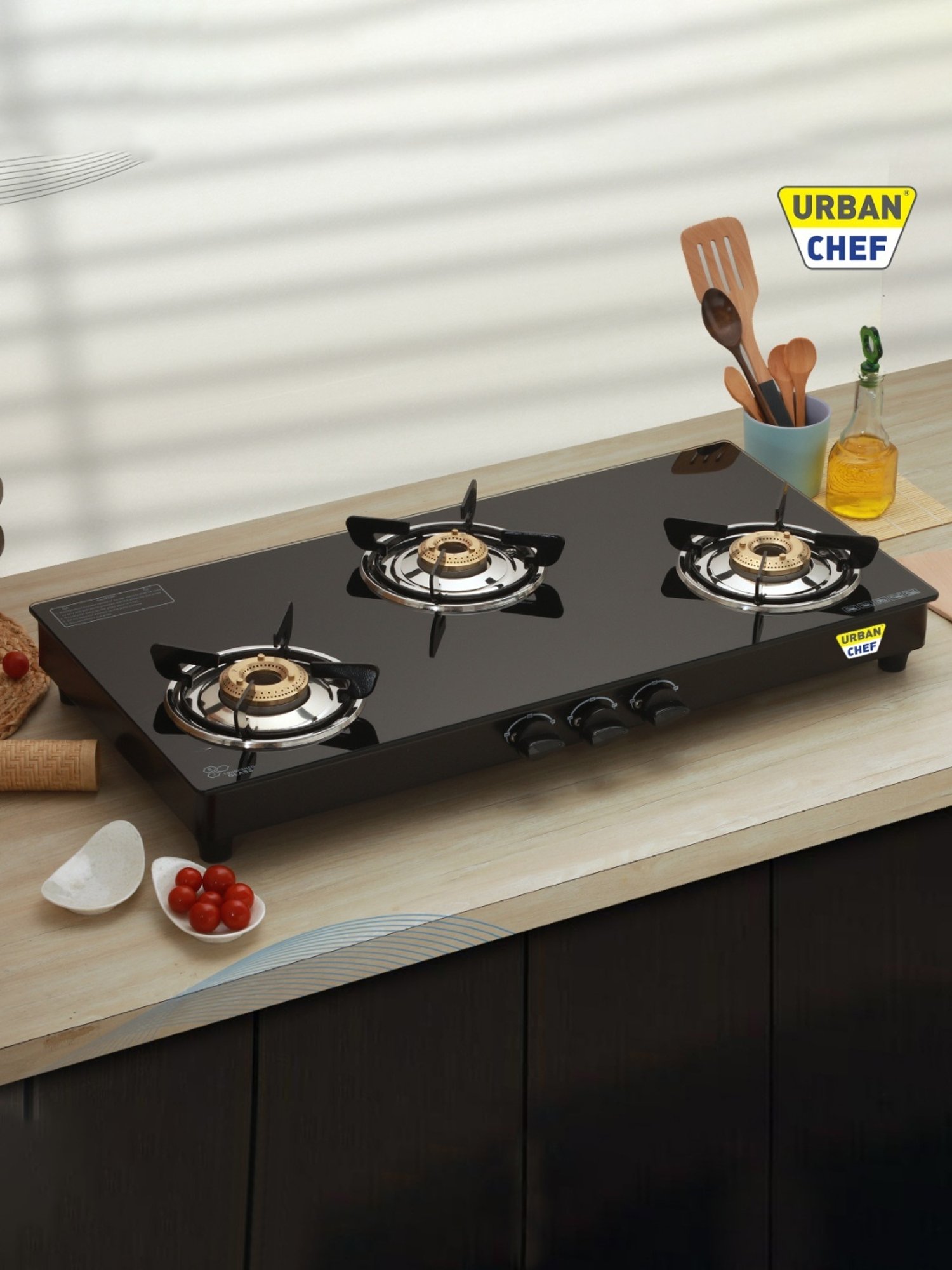 Urban Chef Gas Stove with 3 Burners ( Black )