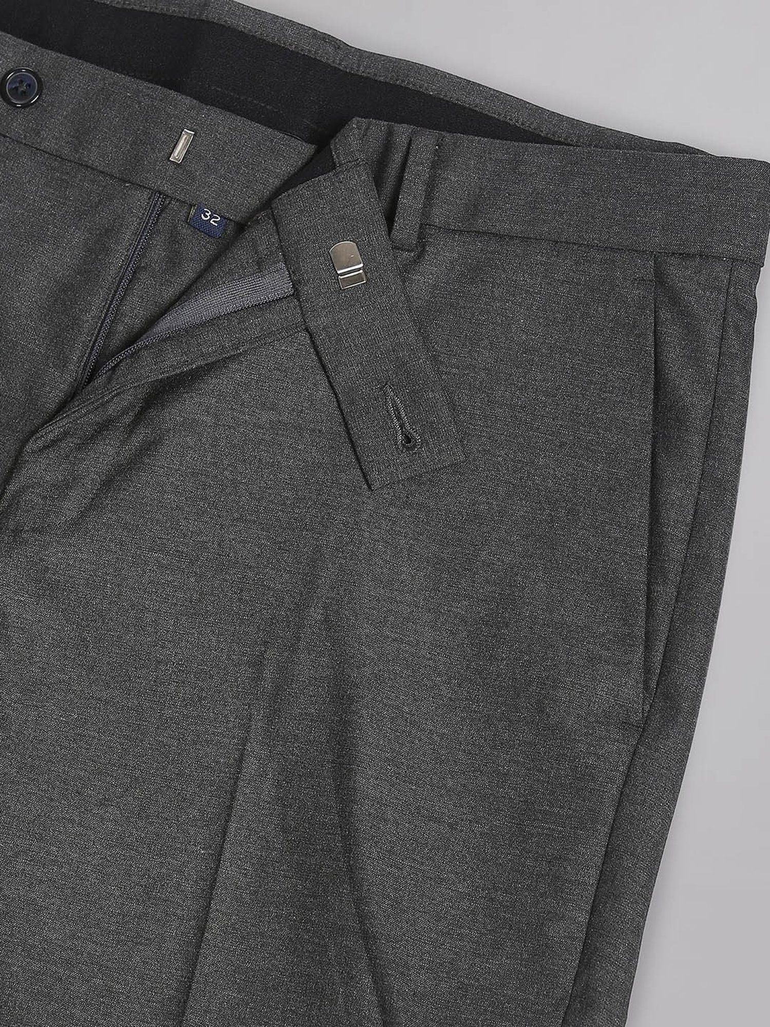 AD by Arvind Dark Grey Slim Fit Flat Front Trousers