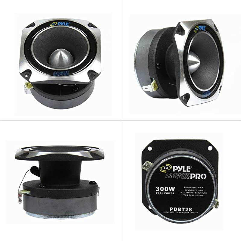 PDBT28 1 Car Audio Speaker Tweeter 300 Watt High Power 1 Inch with Die Cast Aluminum Frame 30 oz Magnet 5in x 5in x 4in Black