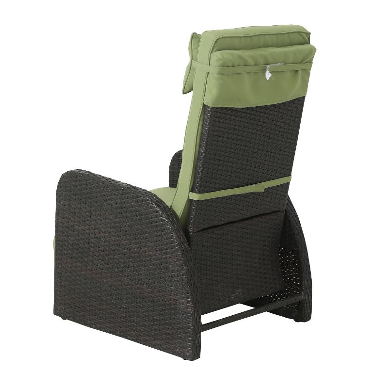 Wicker Outdoor Recliner with Green Cushions - Accent Furniture