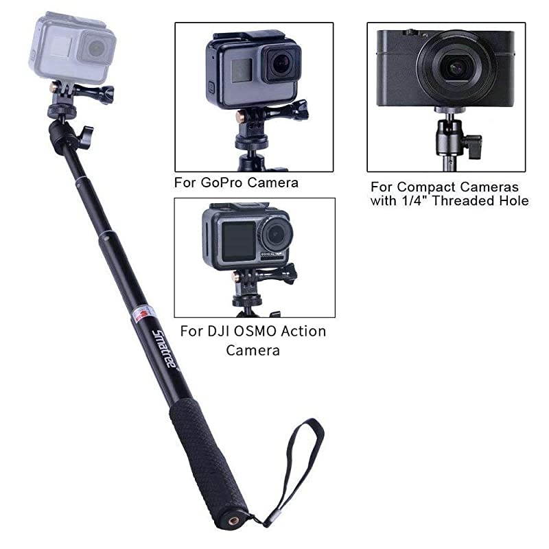 Extendable Aluminum Selfie StickMonopod Compatible for GoPro MaxHero 876543+GOPRO Hero2018AKASO GeekPro SJCAM SJ4000 SJ5000 Xiaomi Yi Camera Action Camera