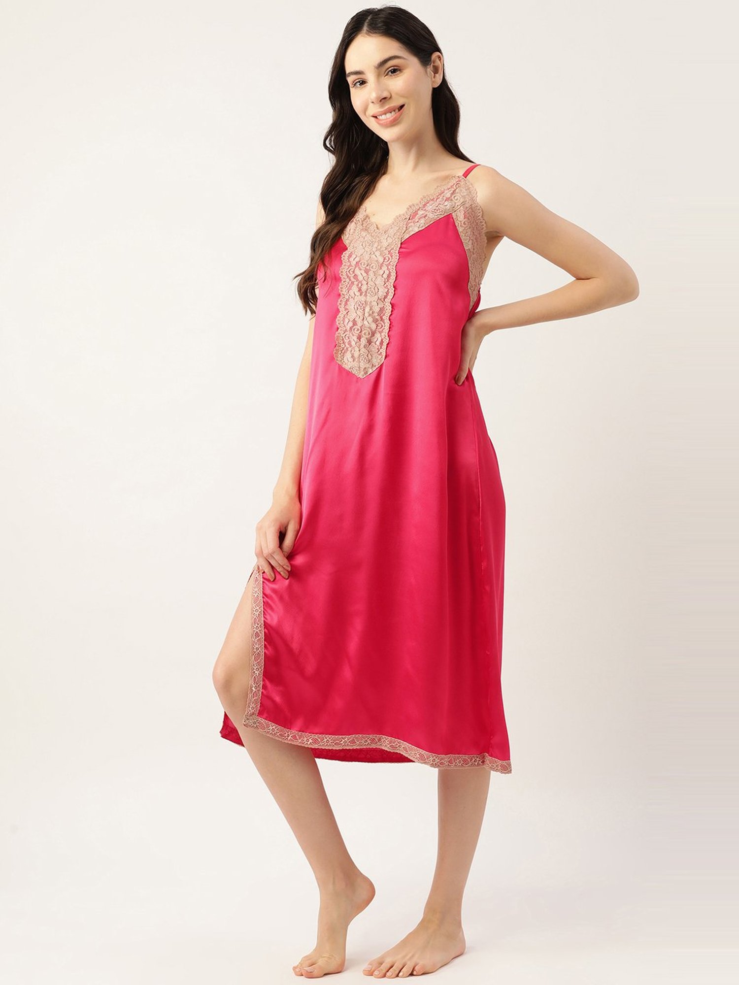 Ms.Lingies Pink Lace Work Nighty