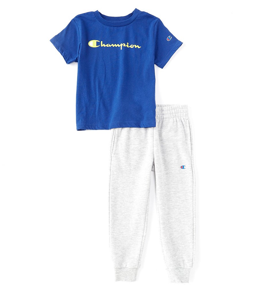 Champion Little Boys 2T-7 Short-Sleeve Signature Logo Tee & Fleece Jogger Set