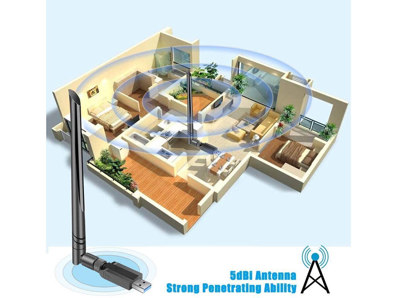 1200Mbps USB WiFi Adapter, USB 3.0 Wireless Network Adapter, 802.11ac WiFi Dongle with Dual Band 2.4GHz 5.8GHz, 5dBi Antenna, Supports Windows 10 8 7 Vista XP, Mac10.6-10.13, Linux