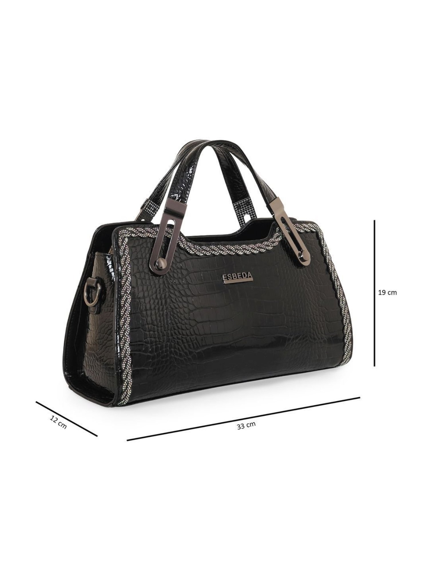 Esbeda Glossy Black PU Textured Handbag