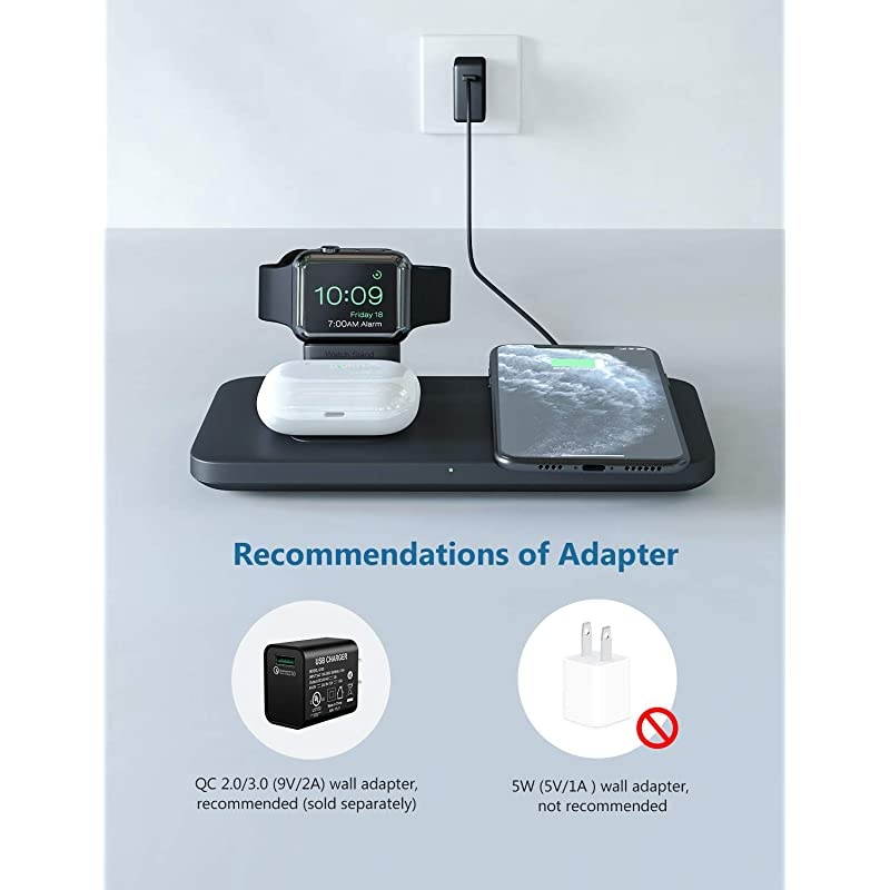 3 in 1 Wireless Charger Wireless Charging Pad for AirPods Pro2 Charging Dock for iWatch 5432 75W Qi Fast Charge for iPhone 1111 Pro MaxSE 2XS MaxXRXSX88PNo AdapteriWatch Cable