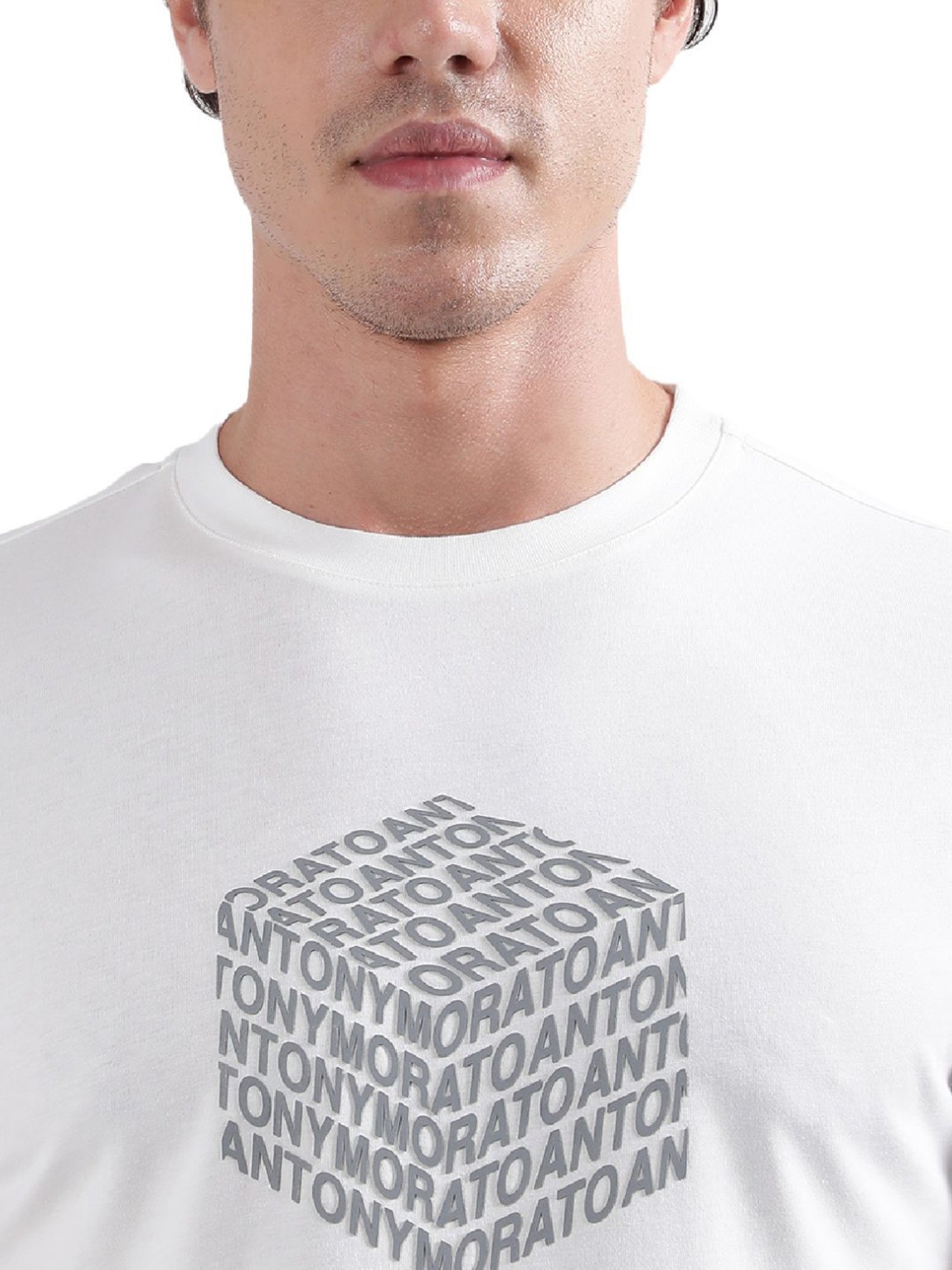 Antony Morato White Cotton Regular Fit Printed T-Shirt