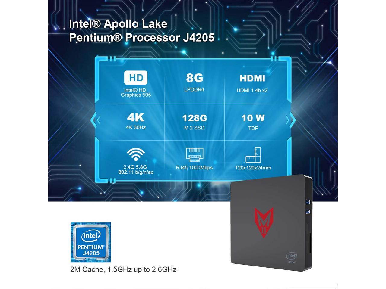 Beelink M2 Mini PC Licence Windows 10 8GB RAM LPDDR4 128GB SSD M.2 Intel Apollo Lake Pentium Silver J4205 Multimedia Office Desktop Computer HDMI 4K Display VESA Mount, Dual WiFi