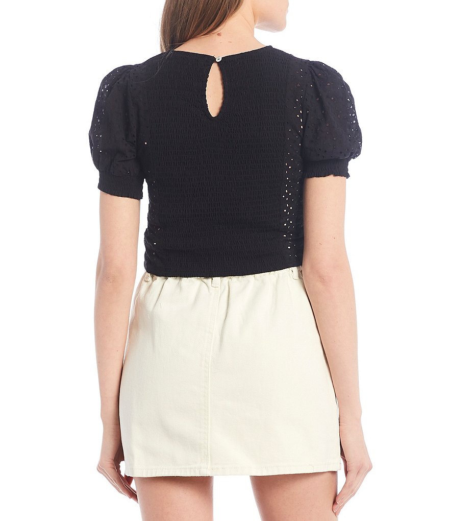 GB Puff Sleeve Eyelet Cropped Blouse