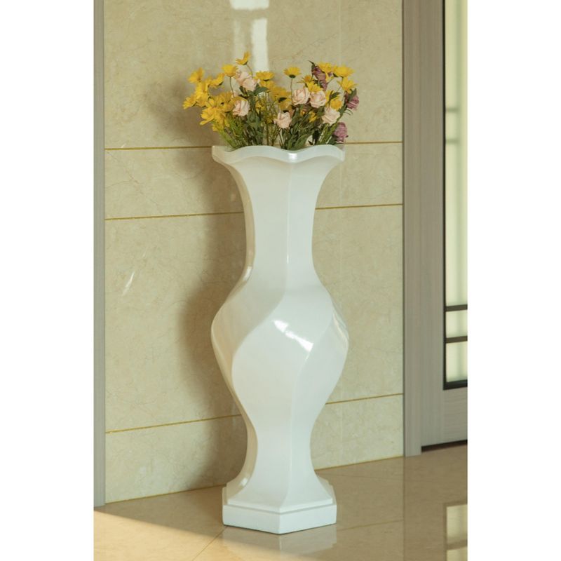 Uniquewise Large White Twisted Trumpet Modern Fiberglass Freestanding Flower Vase 39.5"