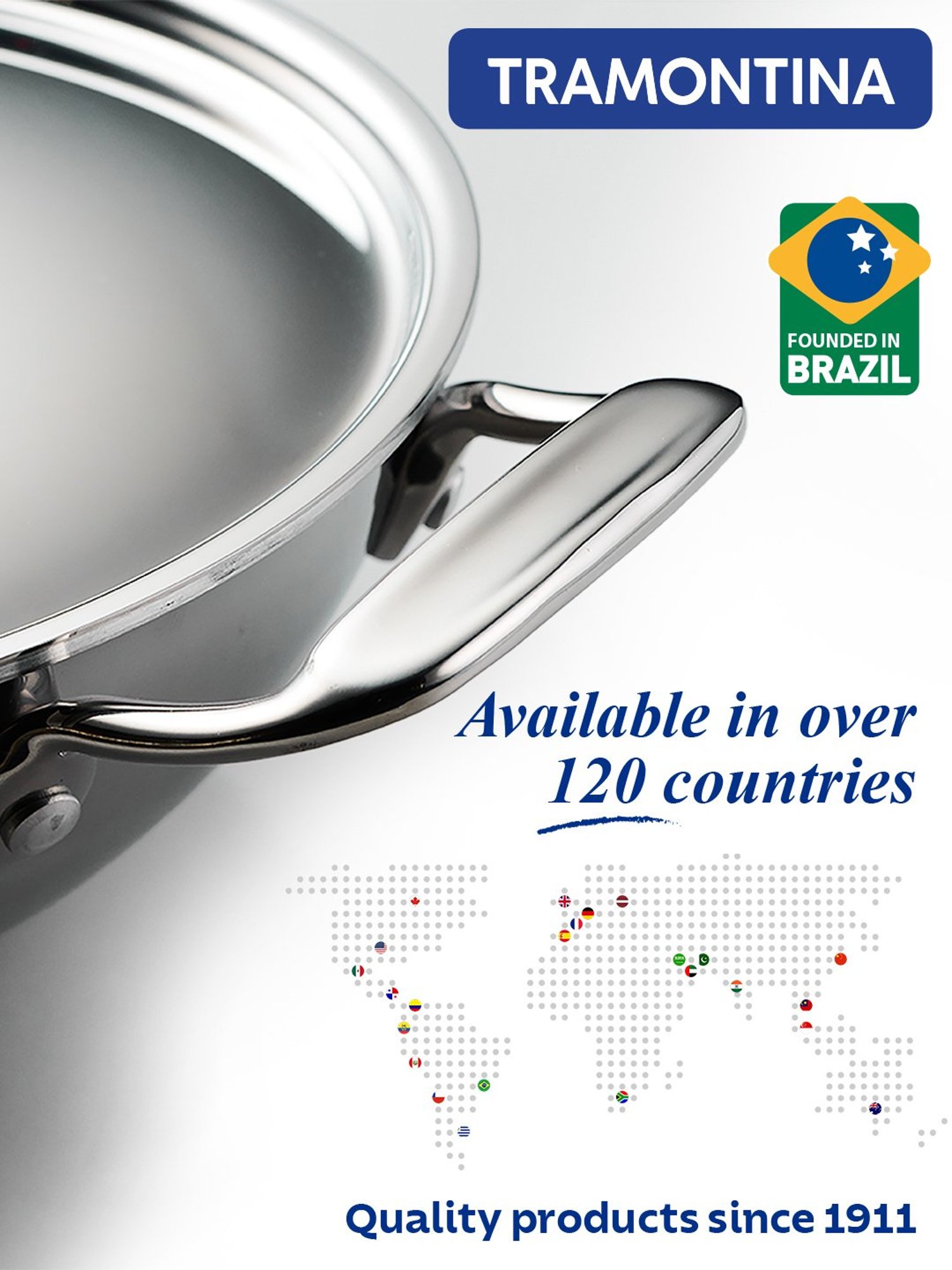 Tramontina Fusao Non-Toxic Triply Stainless Steel Ceramic Kadai with lid 30cm/5.7L Induction Base