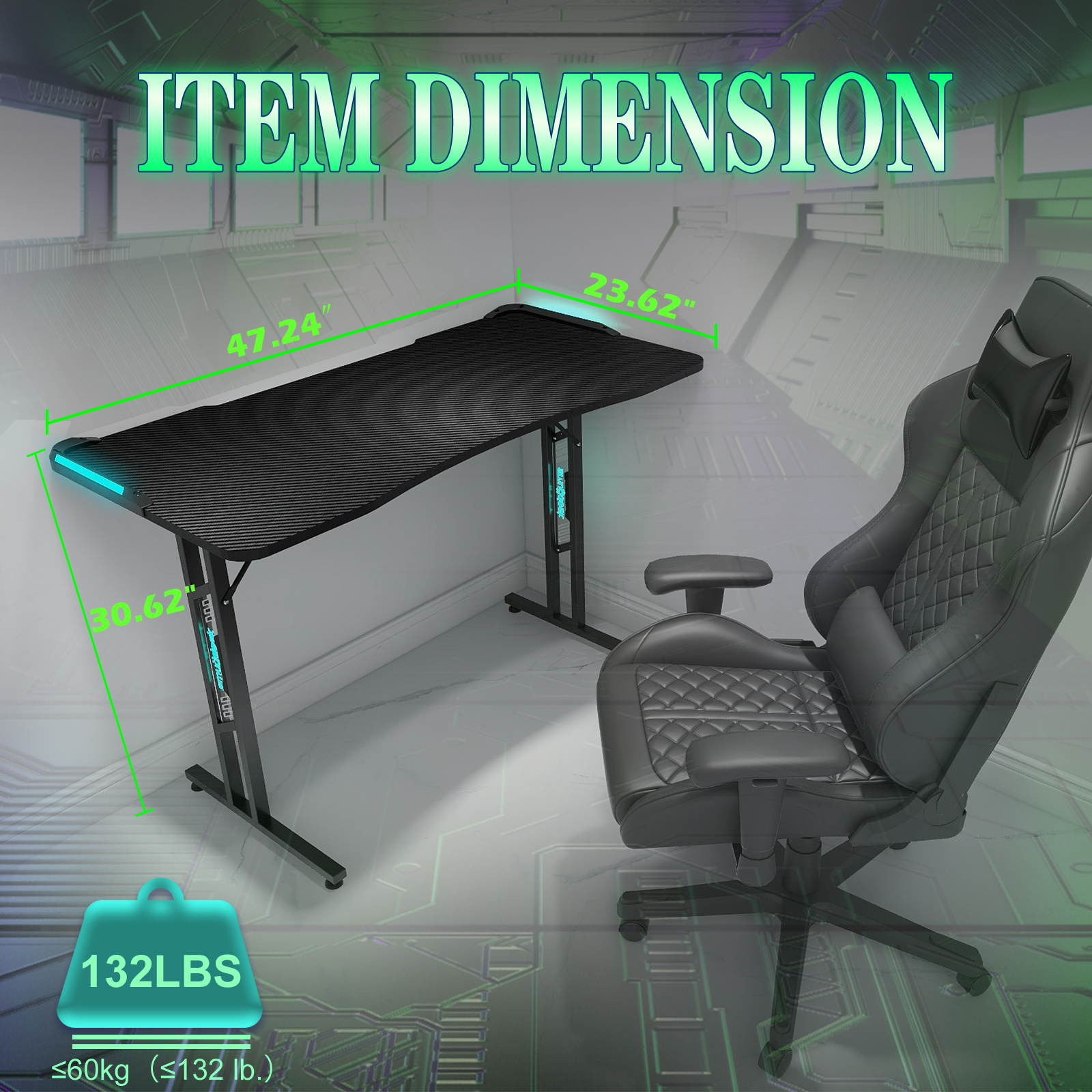SMUGDESK 47.24" x 23.6" Gaming Desk Racing Style Computer Desk Ergonomic Game Table with Dynamic RGB LED Lights T-Shaped Gamer Workstation for Home Office