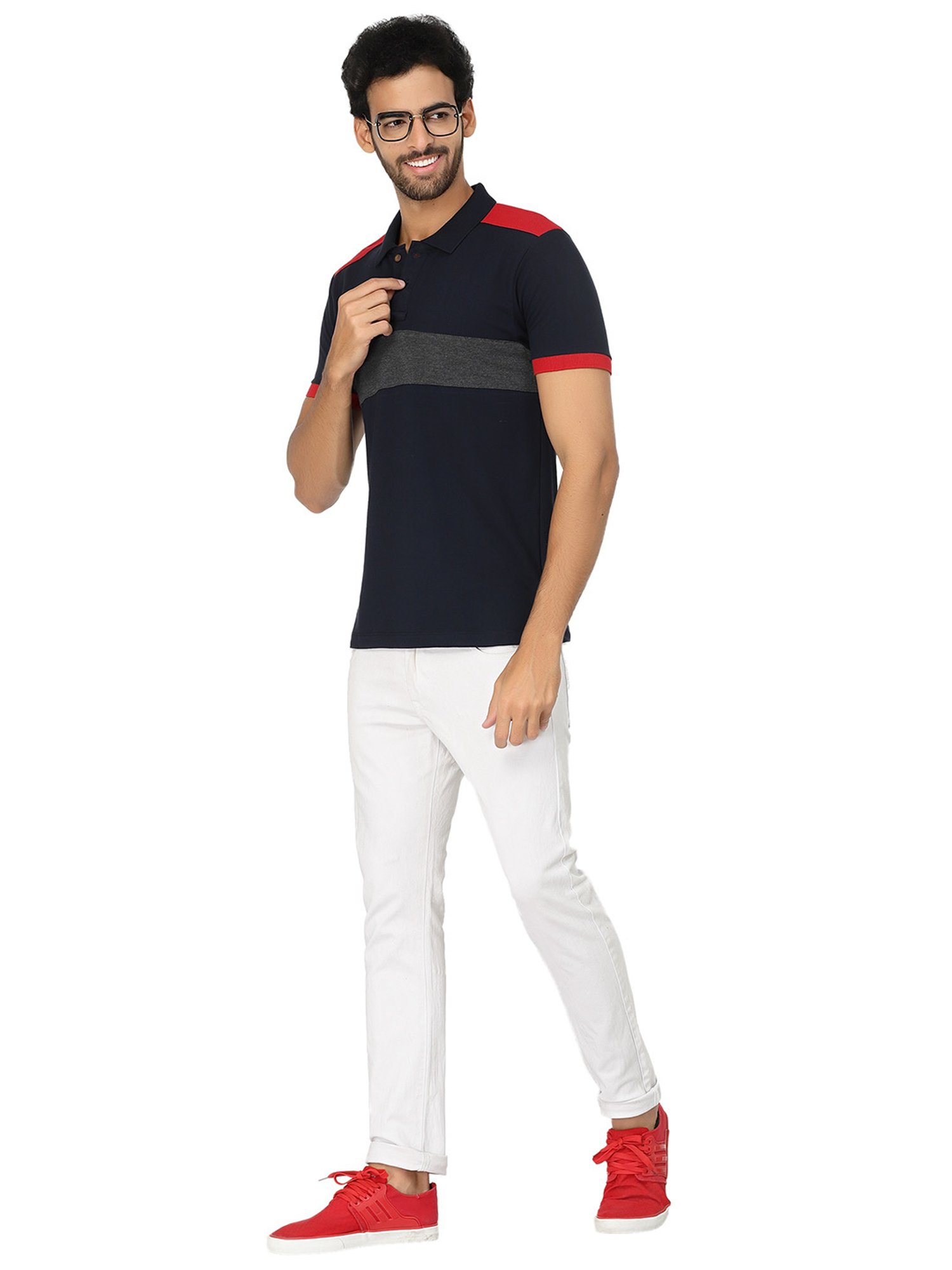 Kalt Navy & Dark Grey Regular Fit Polo T-Shirt