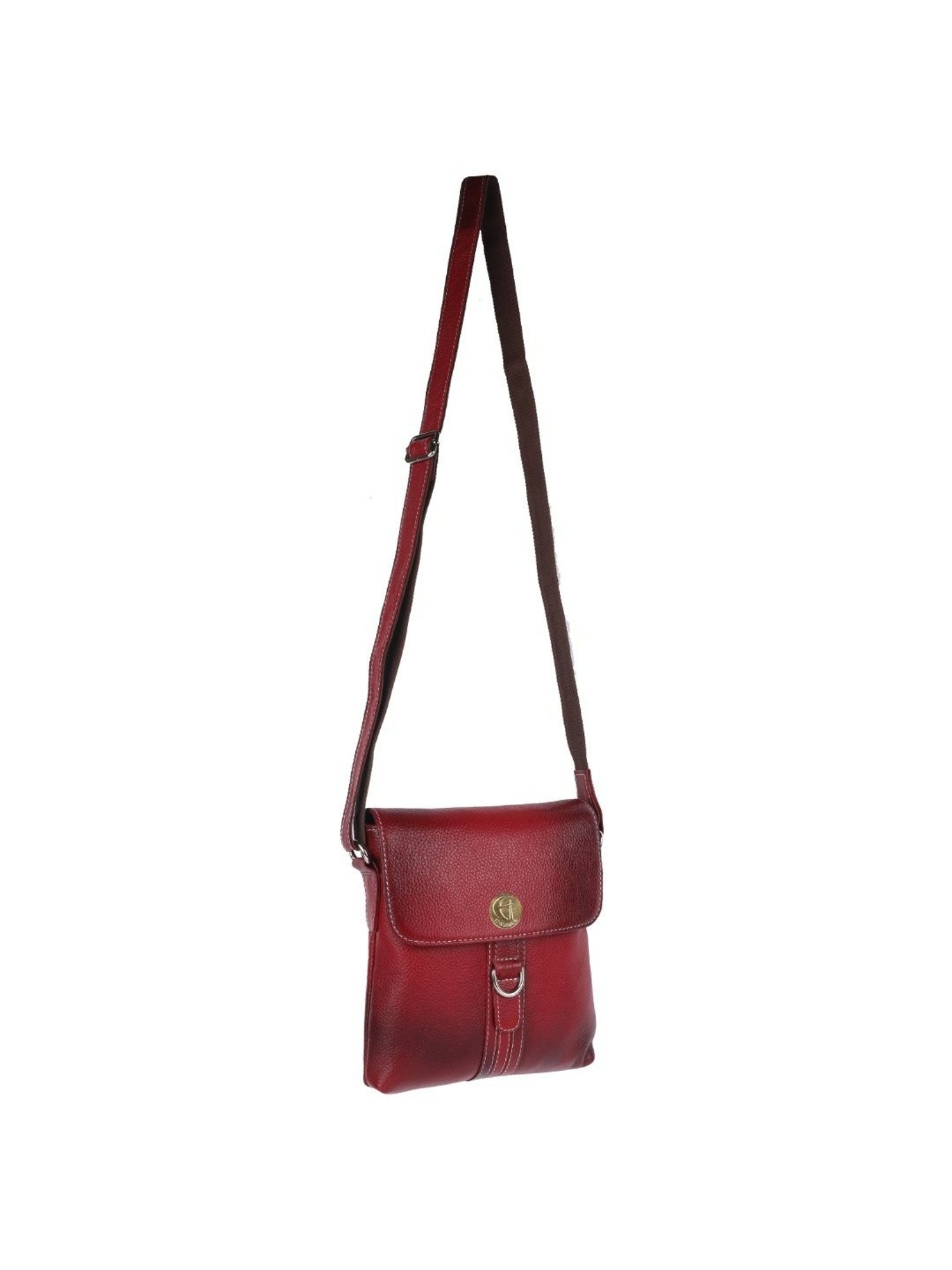 HiLEDER Maroon Textured Medium Leather 8 inch Cross Body Bag