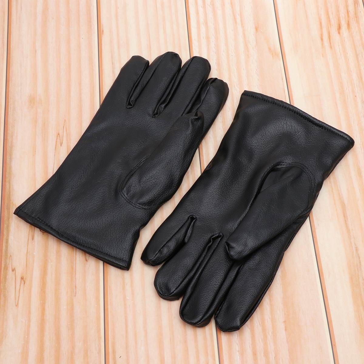 A Pair of Men Winter Gloves Thicken PU Leather Running Gloves Outdoor Sports Keep Warm Equipment (Average Size, Black)