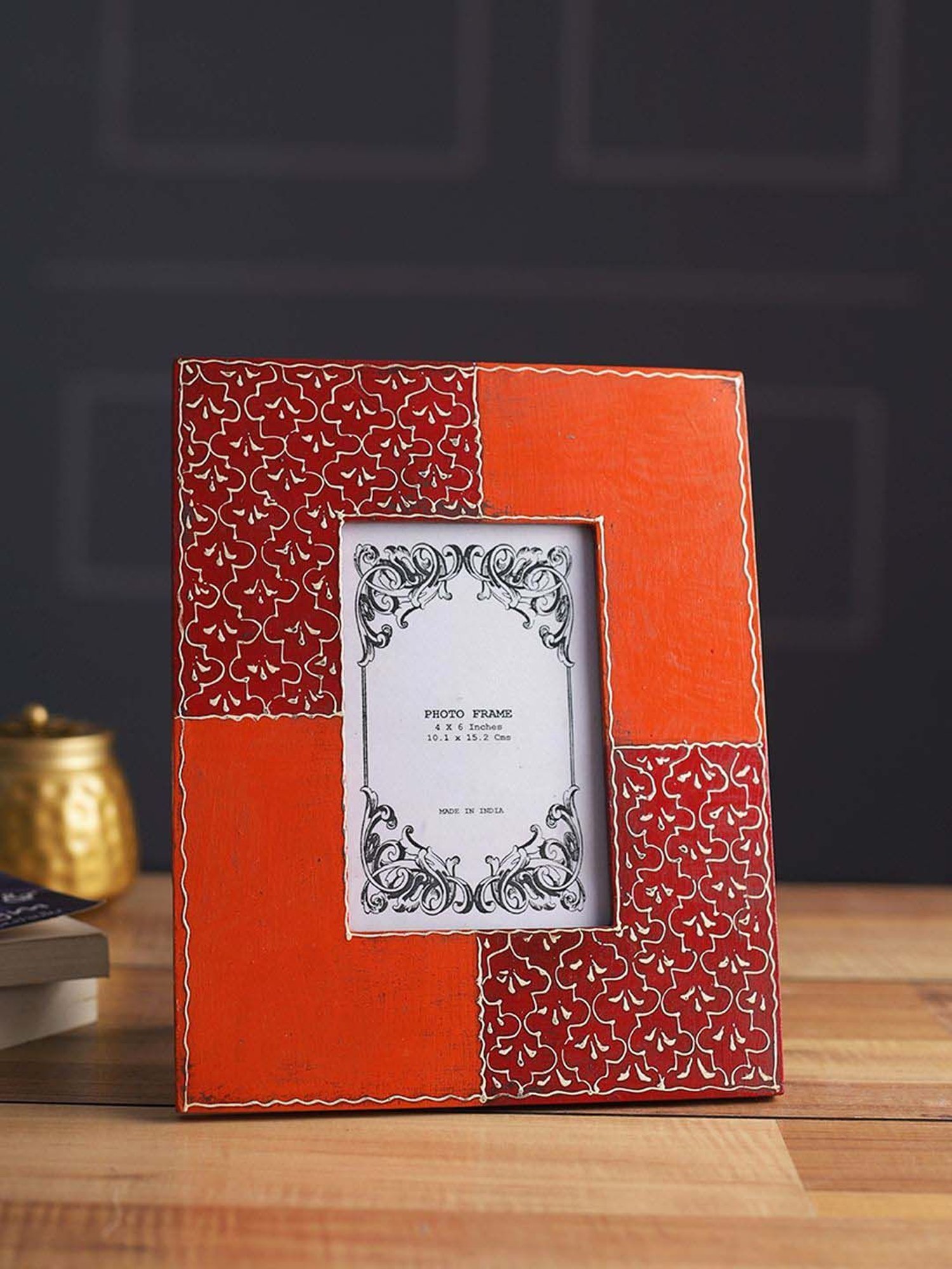 Aapno Rajasthan Orange & Red Wooden Table Top Photoframe