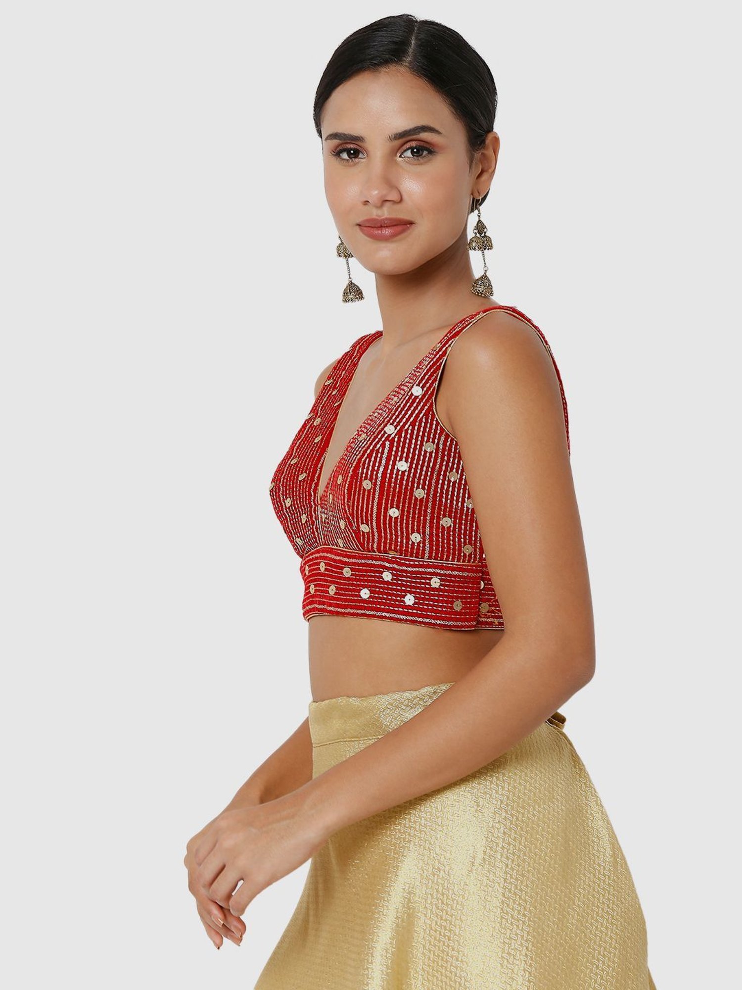 Salwar Studio Red Embellished Readymade Blouse