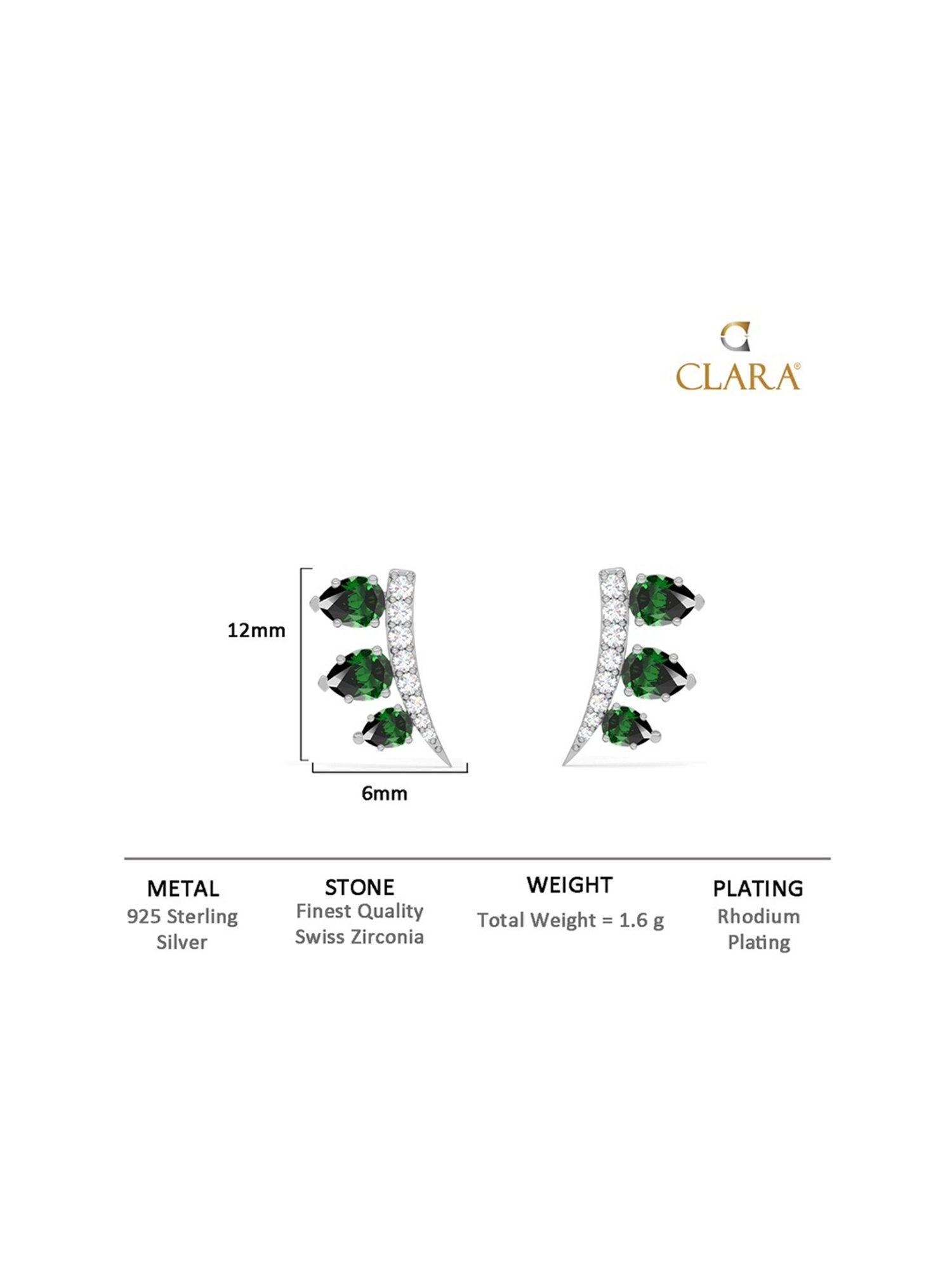 Clara 925 Silver Rhodium-Plated Swiss Zirconia Reina Stud Earrings