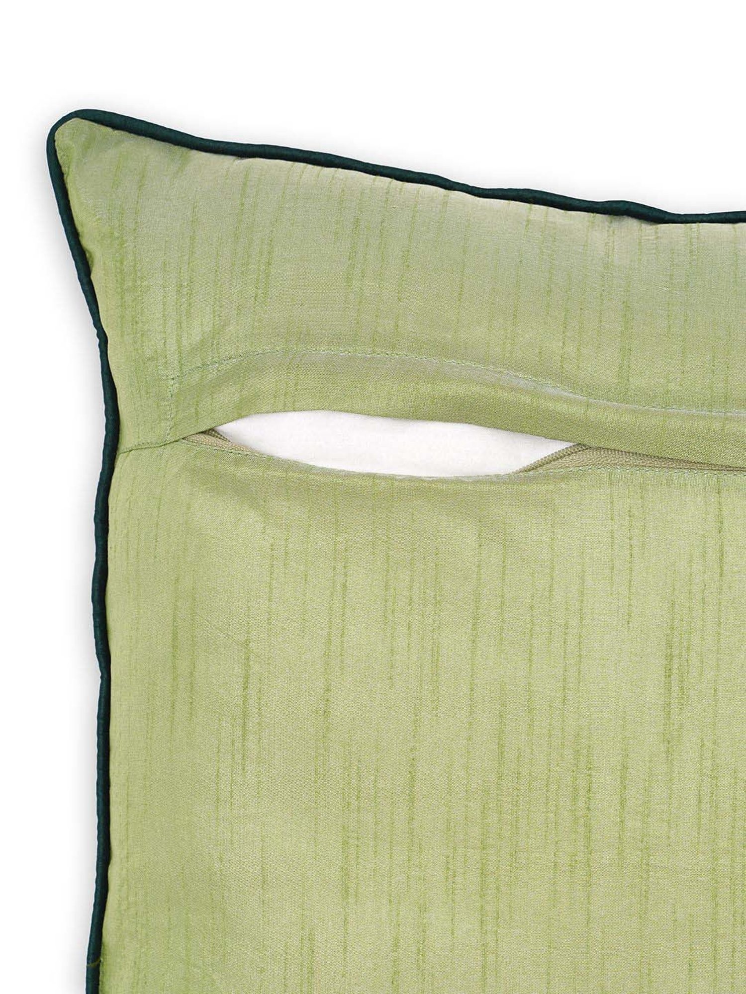Pure Home and Living Green Cotton Embroidered Cushion Cover With Piping