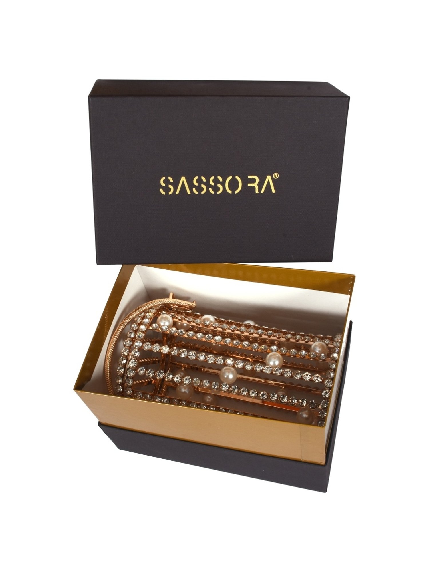 SASSORA IVORY Gold Leather Embellished Handbag