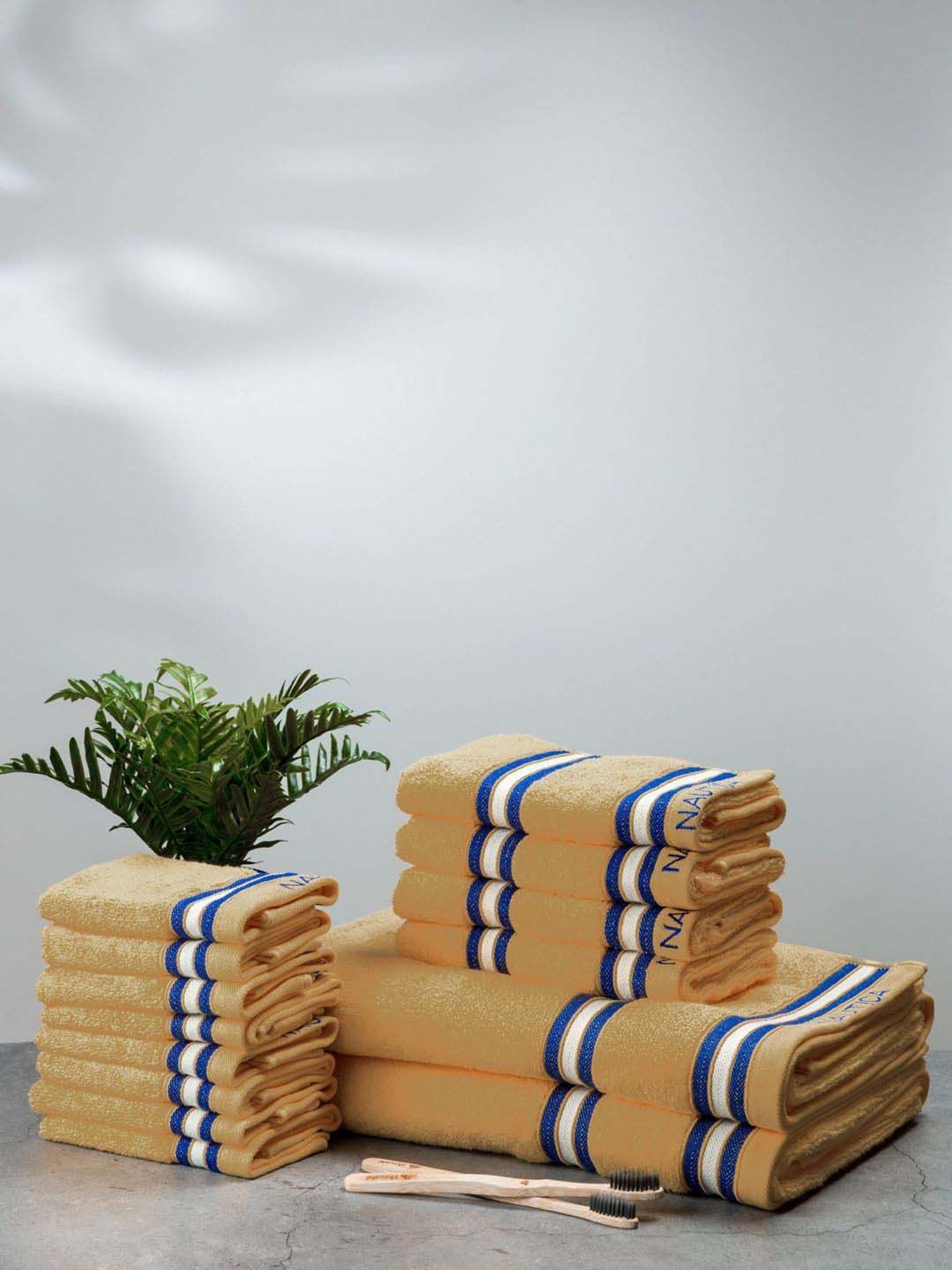 Nautica Vintage Crew Stripe Beige Cotton 500 GSM Super Soft Zero Twist Towel Set - 14 Pcs
