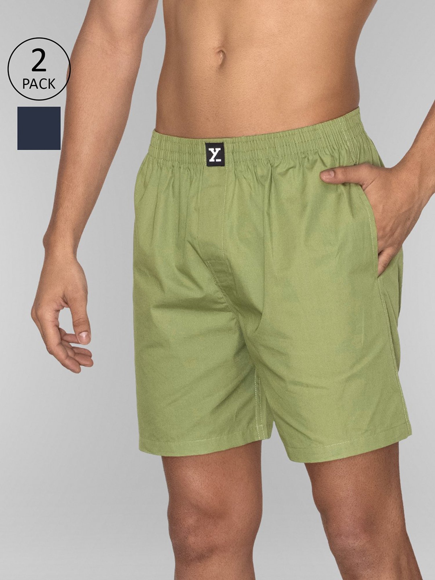 XYXX Olive & Blue Relaxed Fit Boxers - Pack of 2