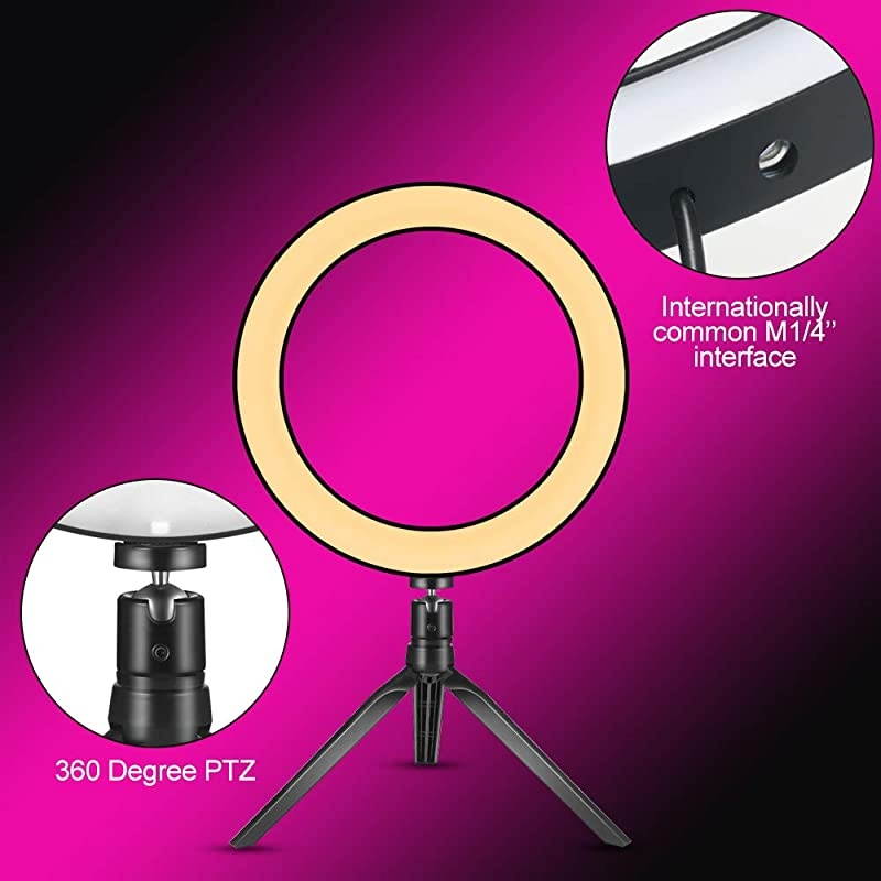Ring Light 10 with Stand Tripod for Makeup Live Streaming amp YouTube Video Table Camera Light with Cell Phone Holder Mini Dimmable Lamp with 3 Light Modes amp 11 Brightness Level 10 inch