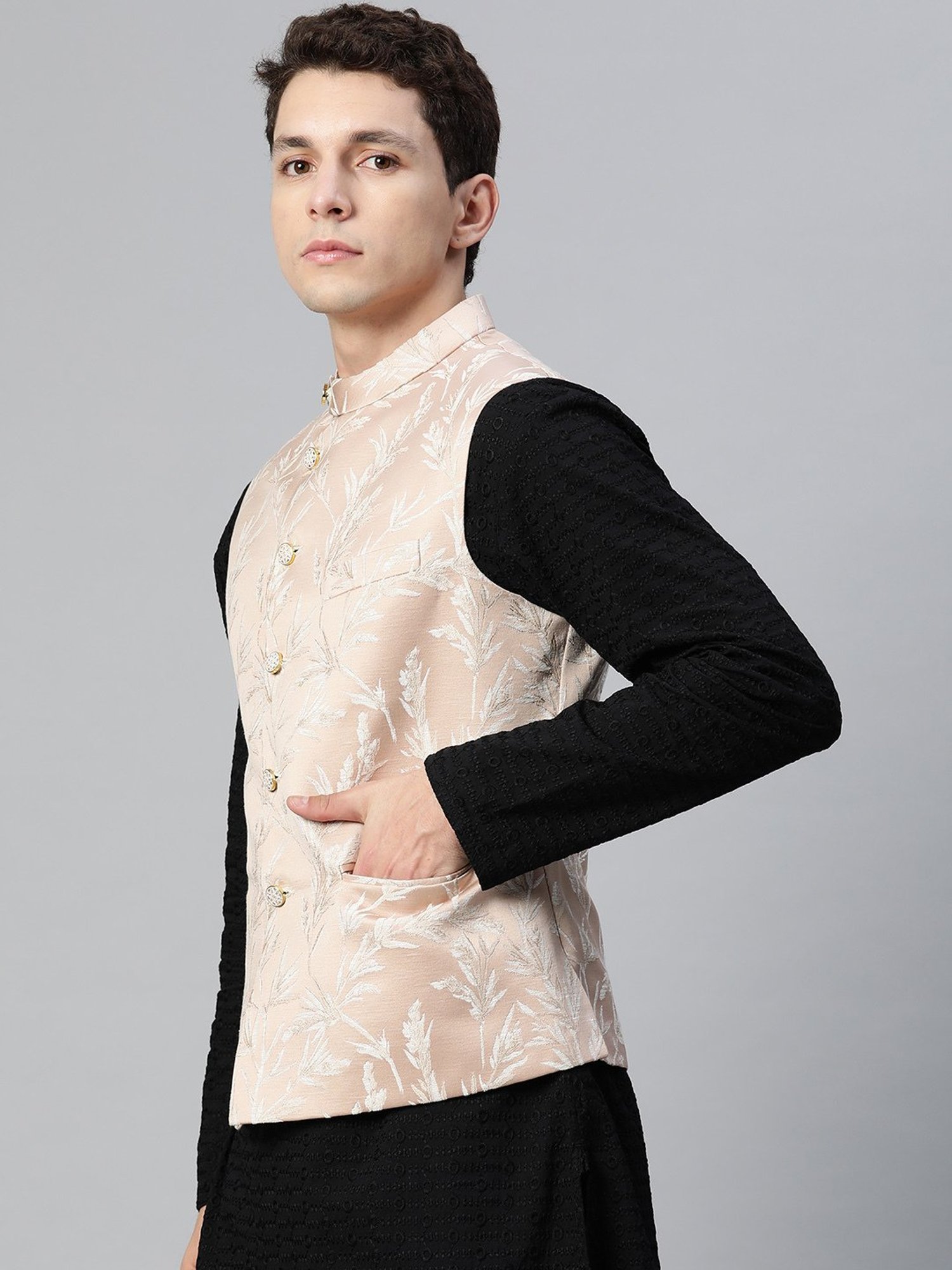 ManQ Peach Slim Fit Nehru Jacket