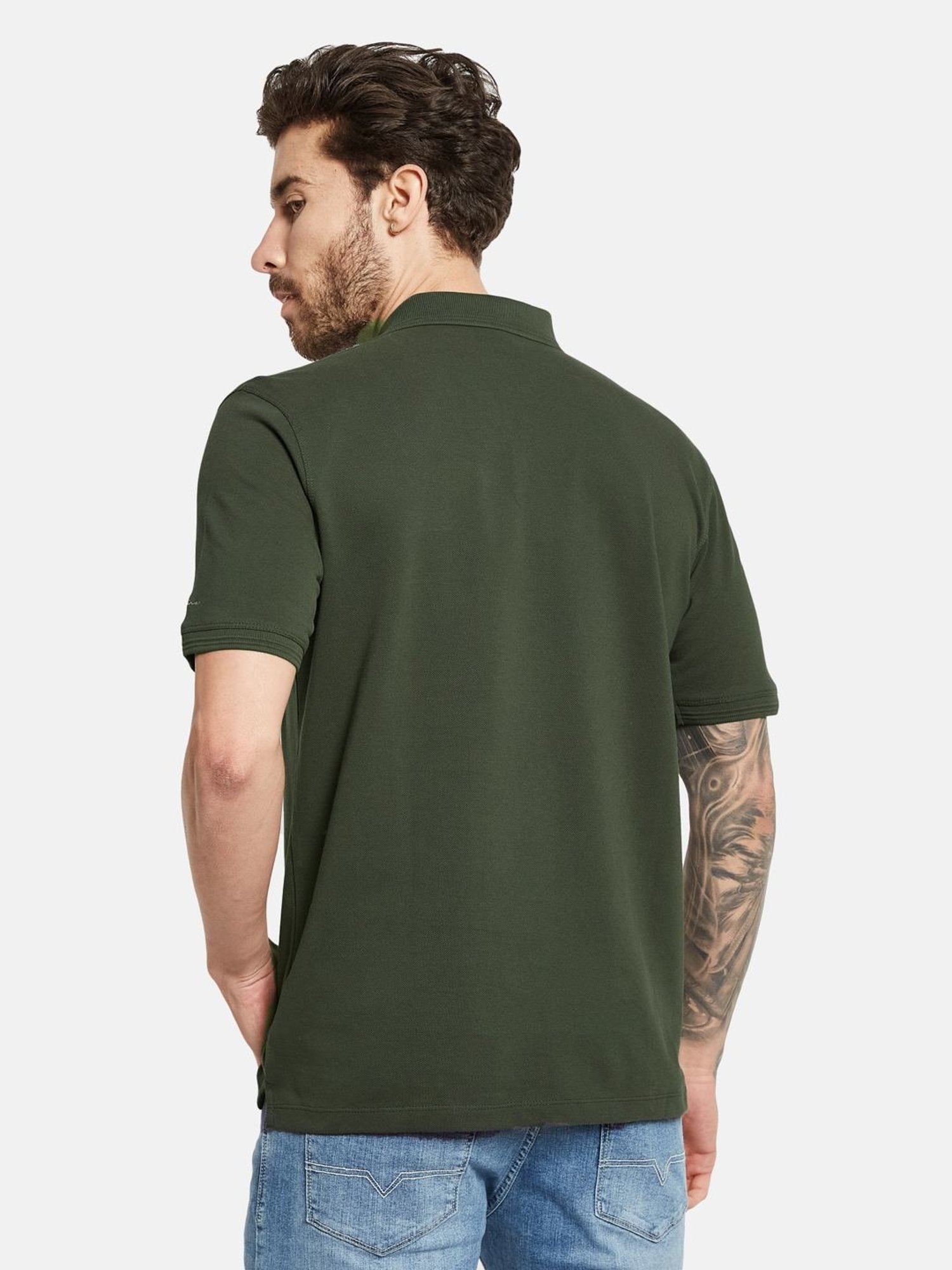 Octave Olive Cotton Regular Fit Polo T-Shirt