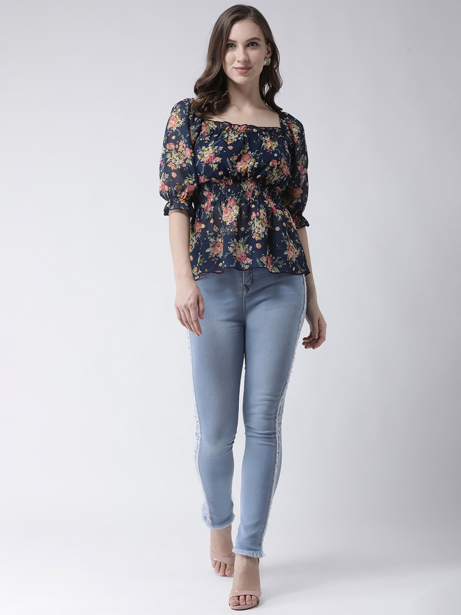 KASSUALLY Navy Floral Print Top