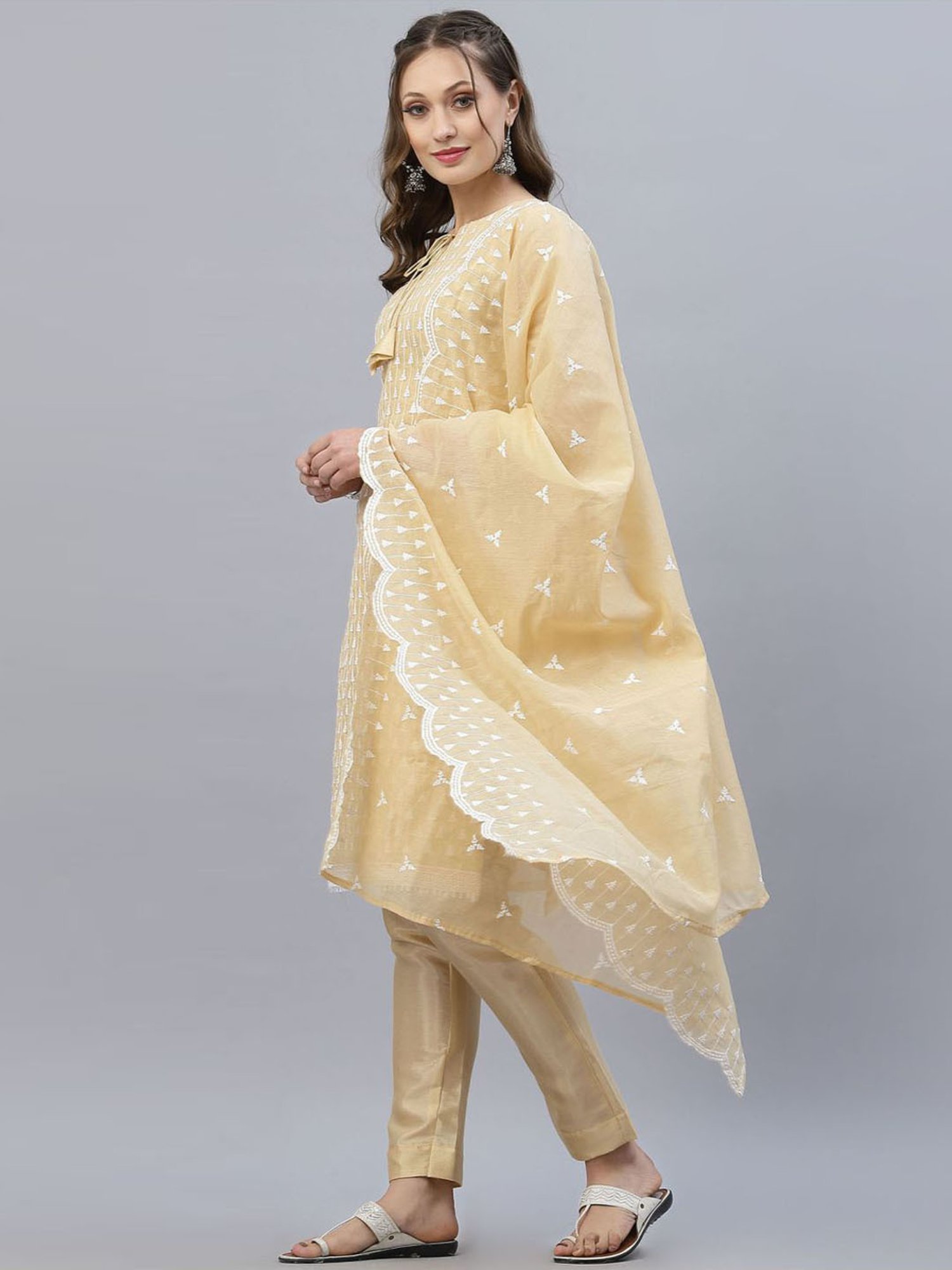 Satrani Beige Embroidered Unstitched Dress Material