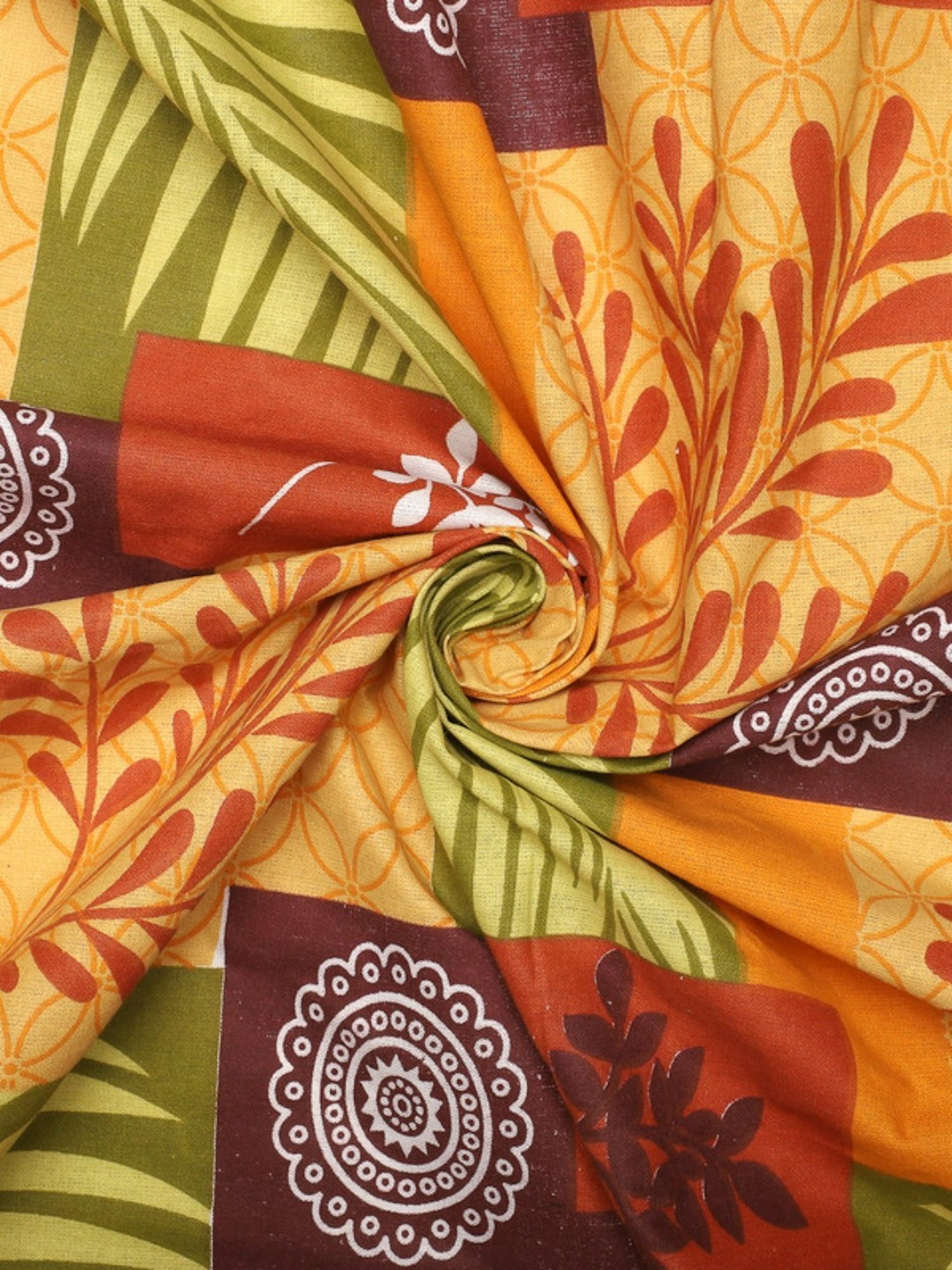 Dhrohar Printed Yellow & Brown Cotton 180 TC Double Bedsheet with 2 Pillow covers