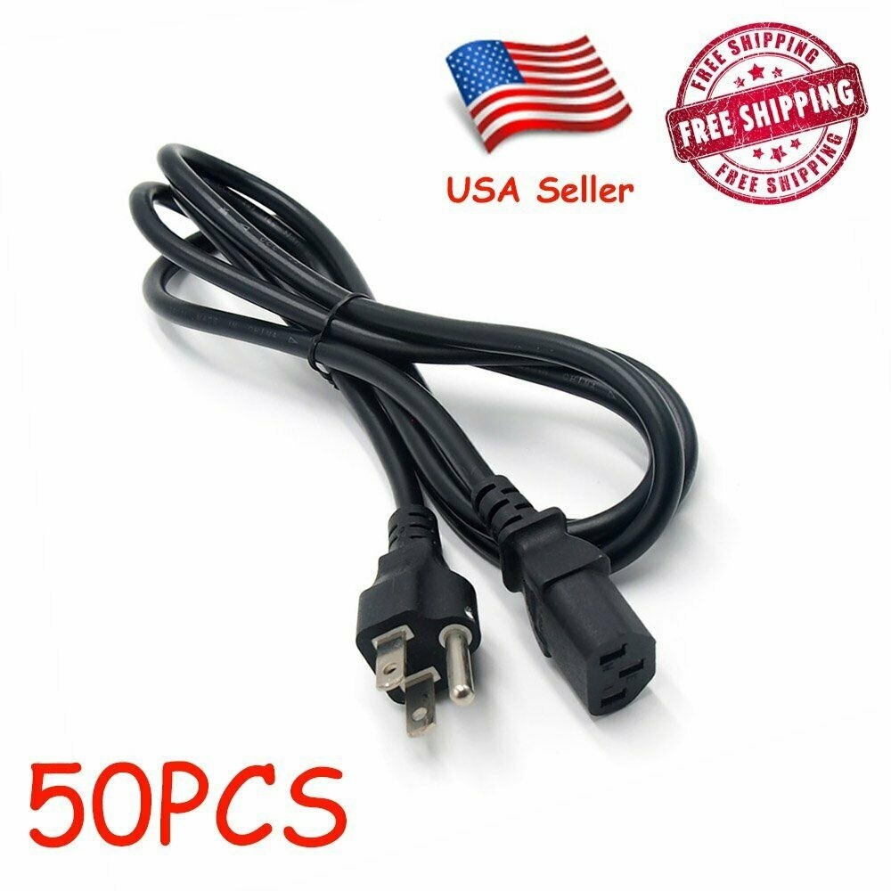 50PCS US Computer PC Monitor 3 Prong Power Cord Cable IEC320 18AWG PC COMPUTER