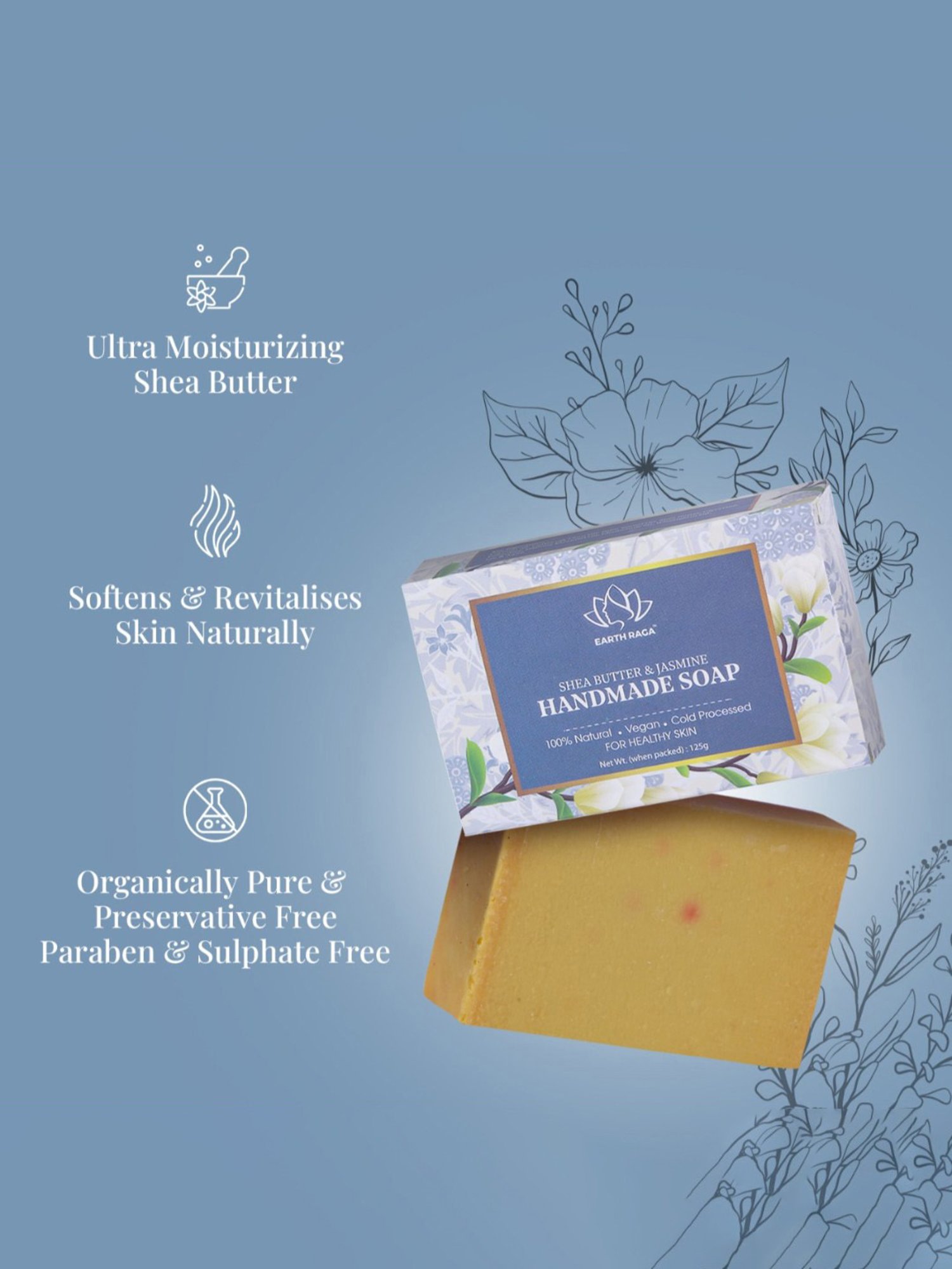 Earthraga Shea Butter & Jasmine Handmade Soap - 125 gm