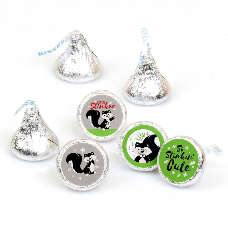 Big Dot of Happiness Little Stinker - Woodland Skunk Baby Shower or Birthday Round Candy Sticker Favors - Labels Fit Hershey's Kisses (1 sheet of 108)